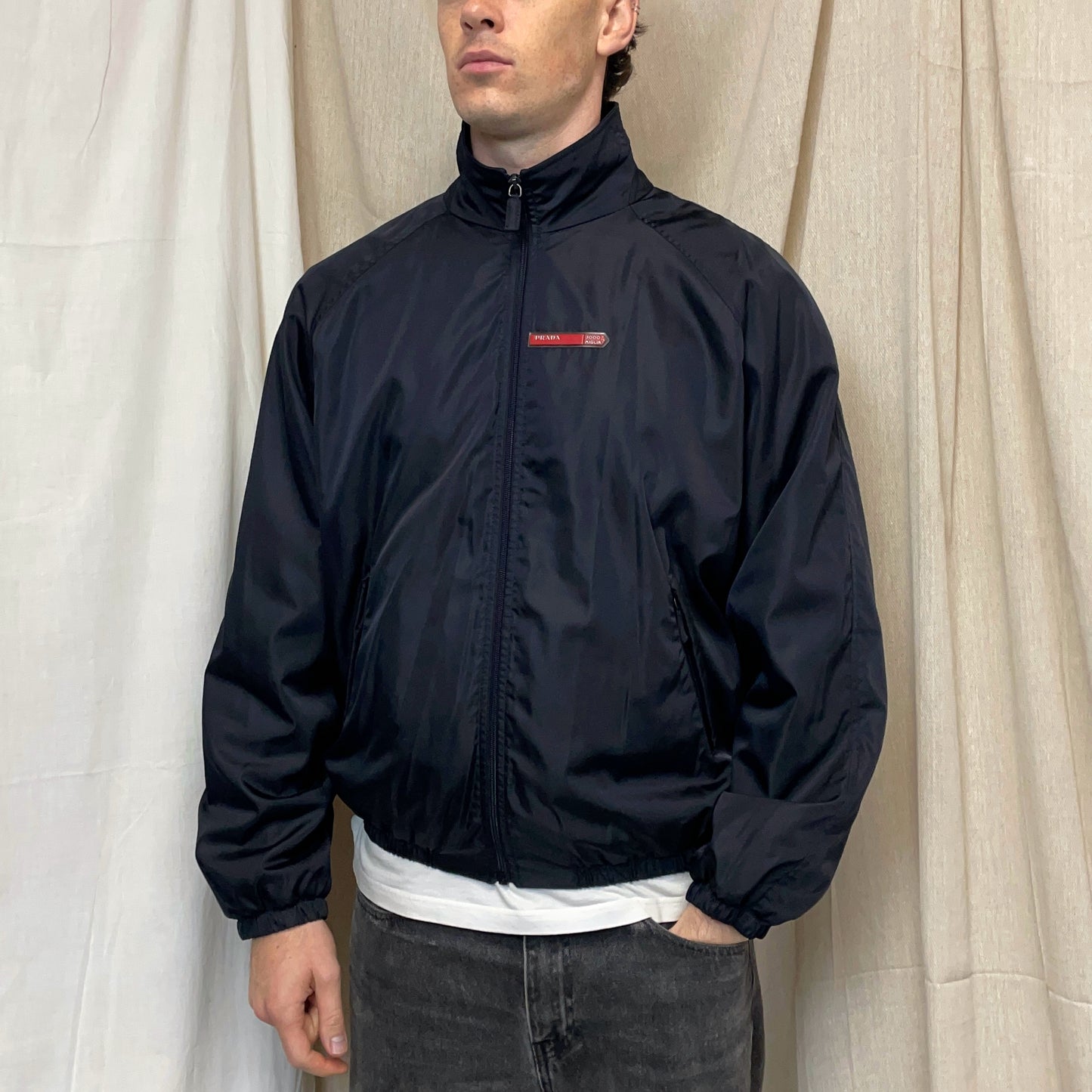 Prada Sport Navy 2000 Nylon '1000 Miglia' Fleece-Lined Bomber Jacket