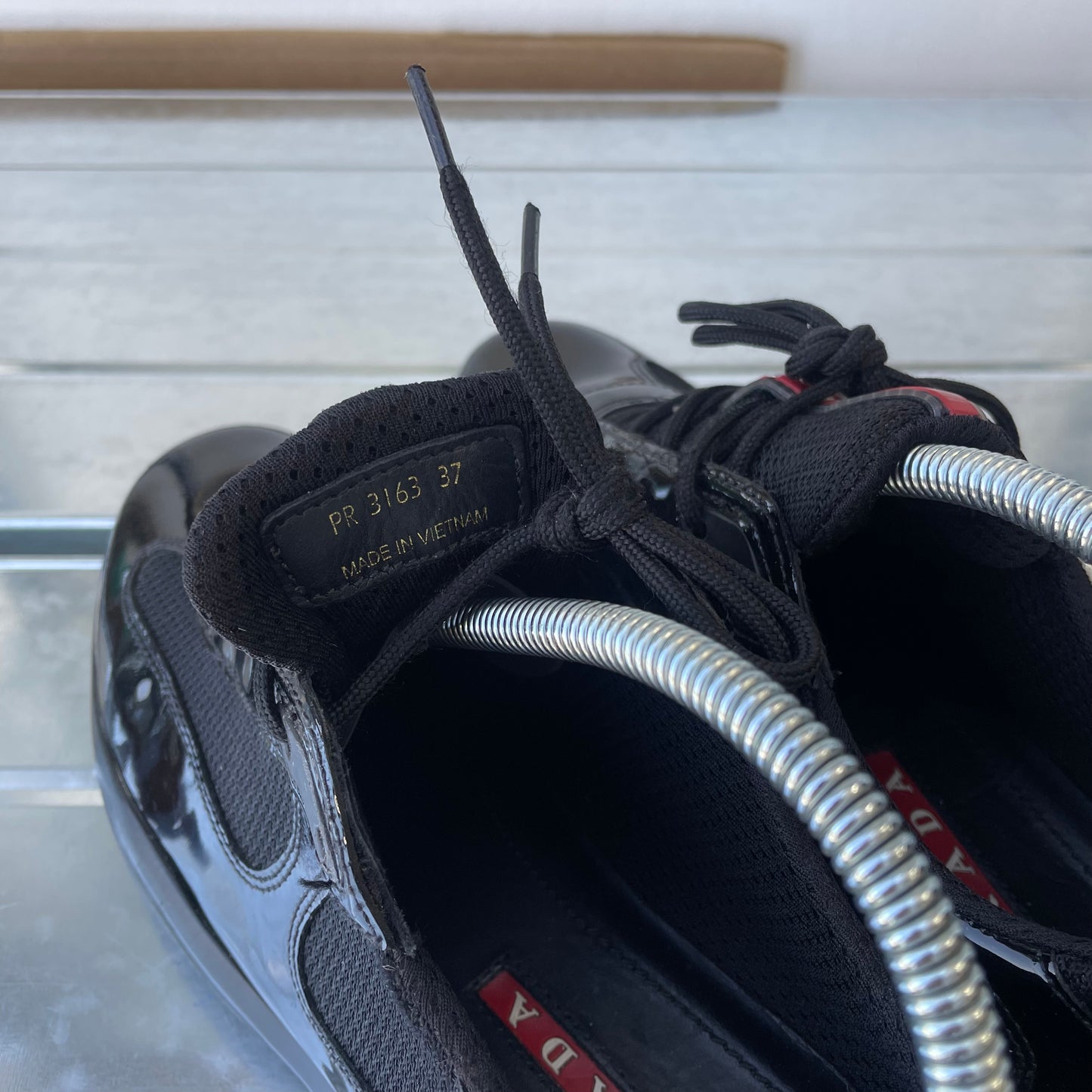 Prada Sport Black Patent Leather Americas Cup Trainers
