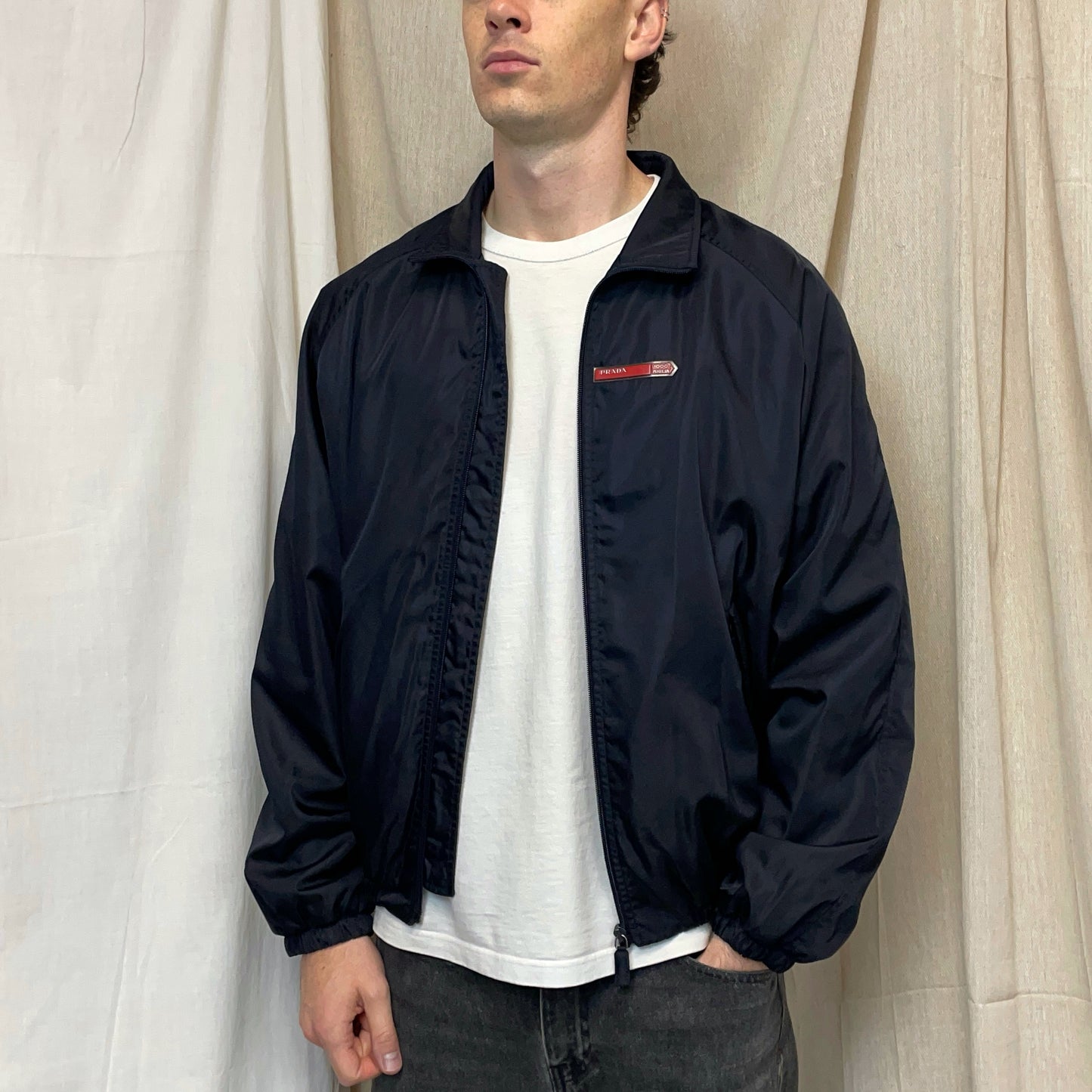 Prada Sport Navy 2000 Nylon '1000 Miglia' Fleece-Lined Bomber Jacket