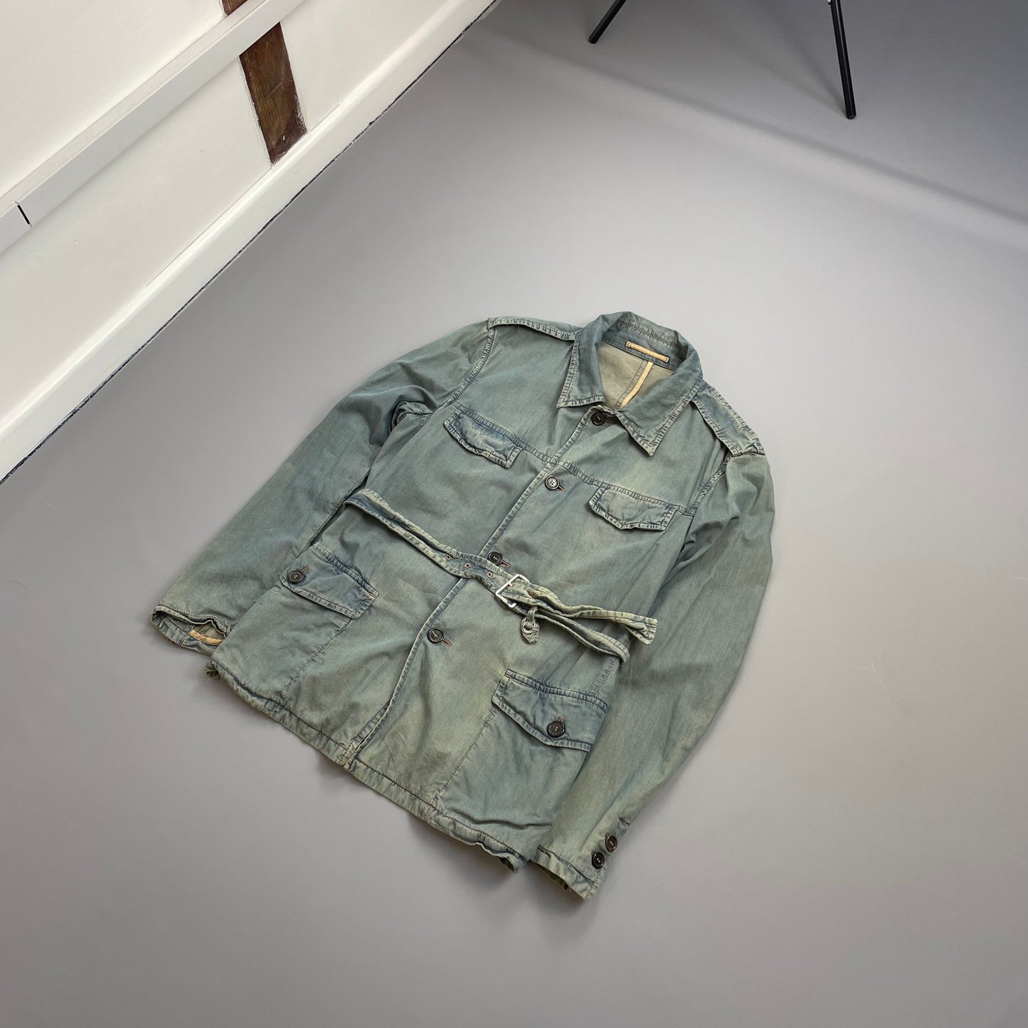 Prada Milano Blue Cotton Tailored Belt-Strap Chore Jacket