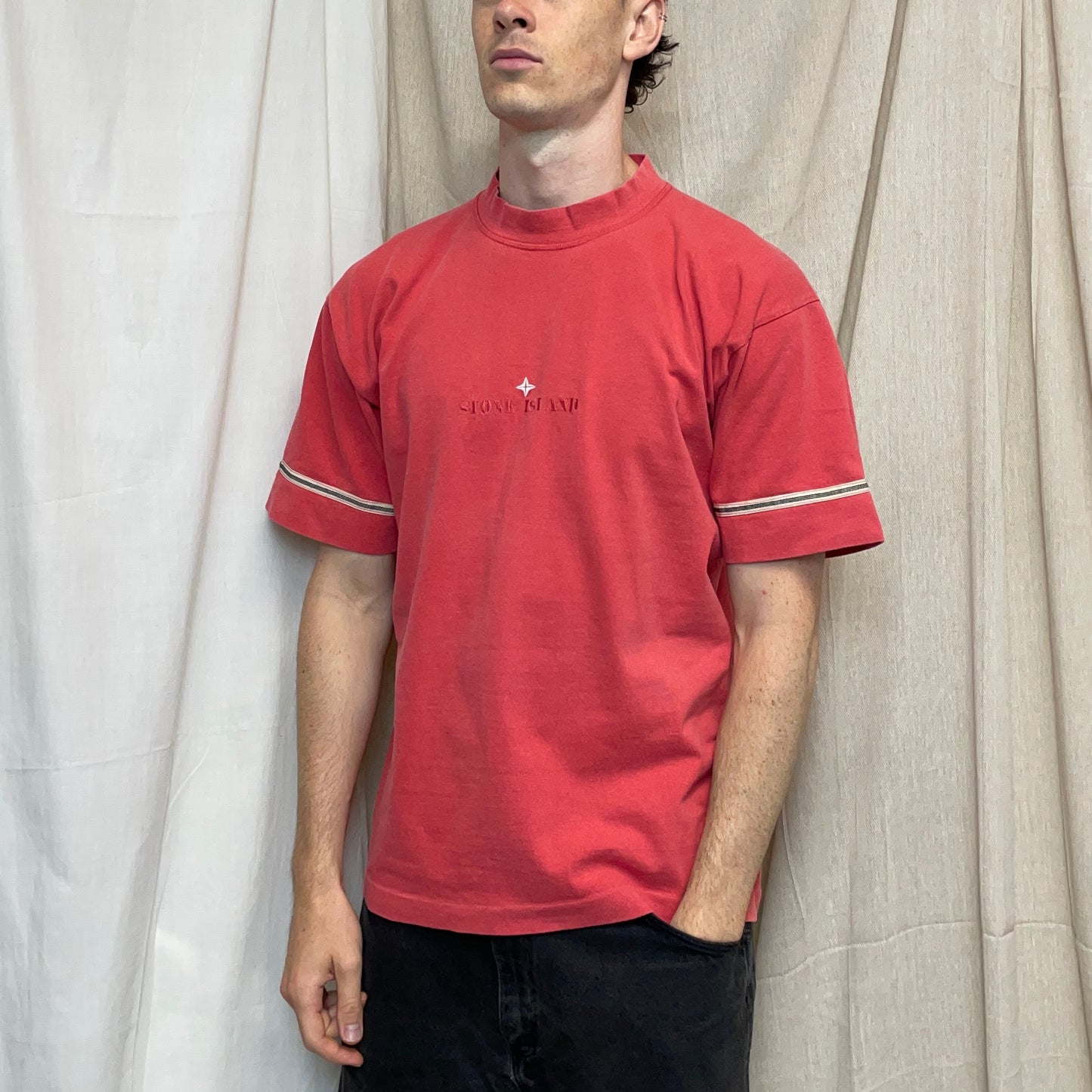 Stone Island Marina Peach Red 1980s Archivio Spellout T-Shirt