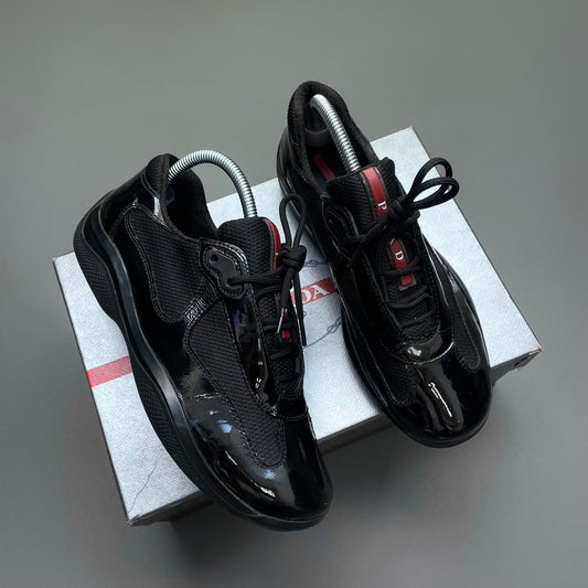 Prada Sport Black Patent Leather Americas Cup Trainers