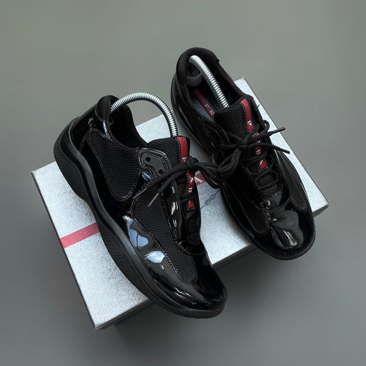 Prada Sport Black Patent Leather Americas Cup Trainers