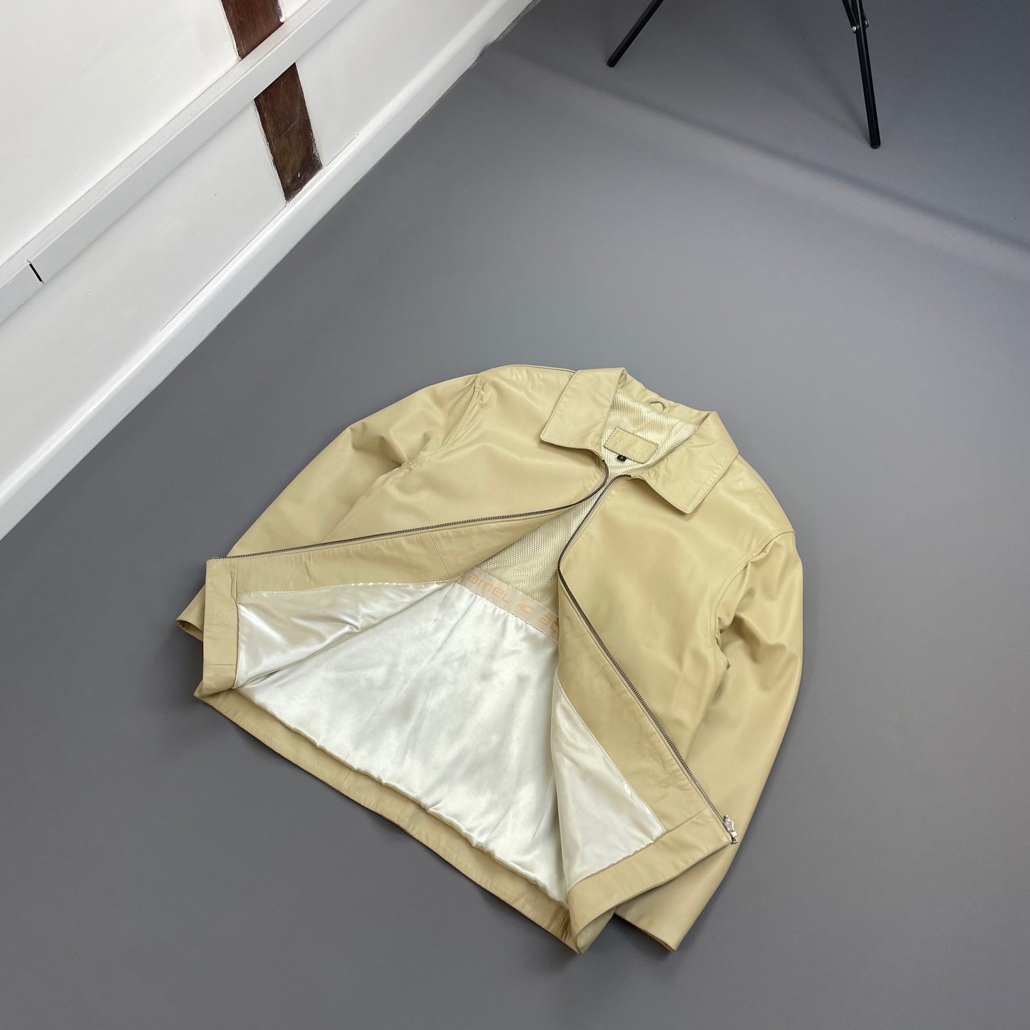 Camel Active Cream Lambs Leather Zip-Through Minimalist Jacket