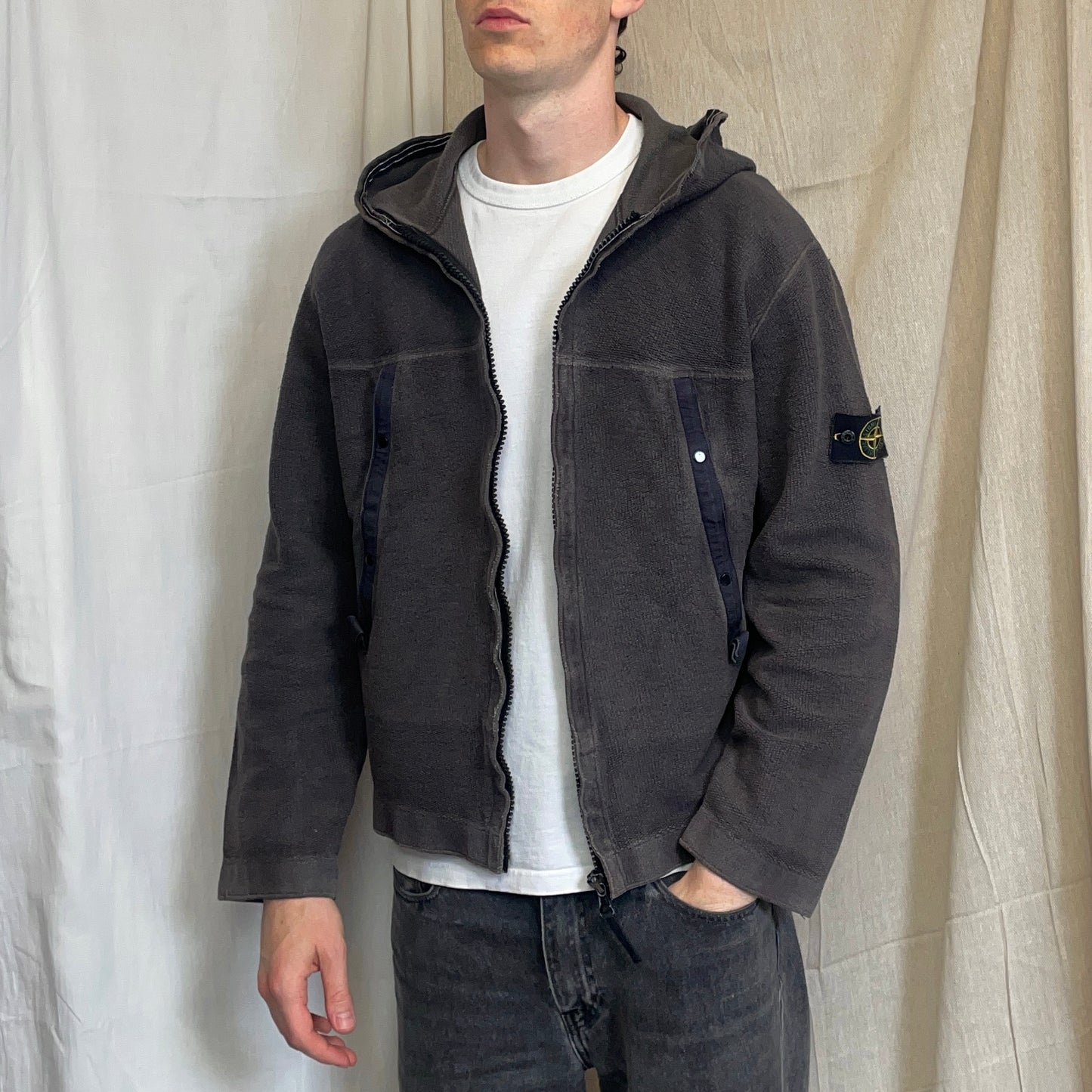 Stone Island Brown AW03 Zip-Through Fleece Hooded Jacket