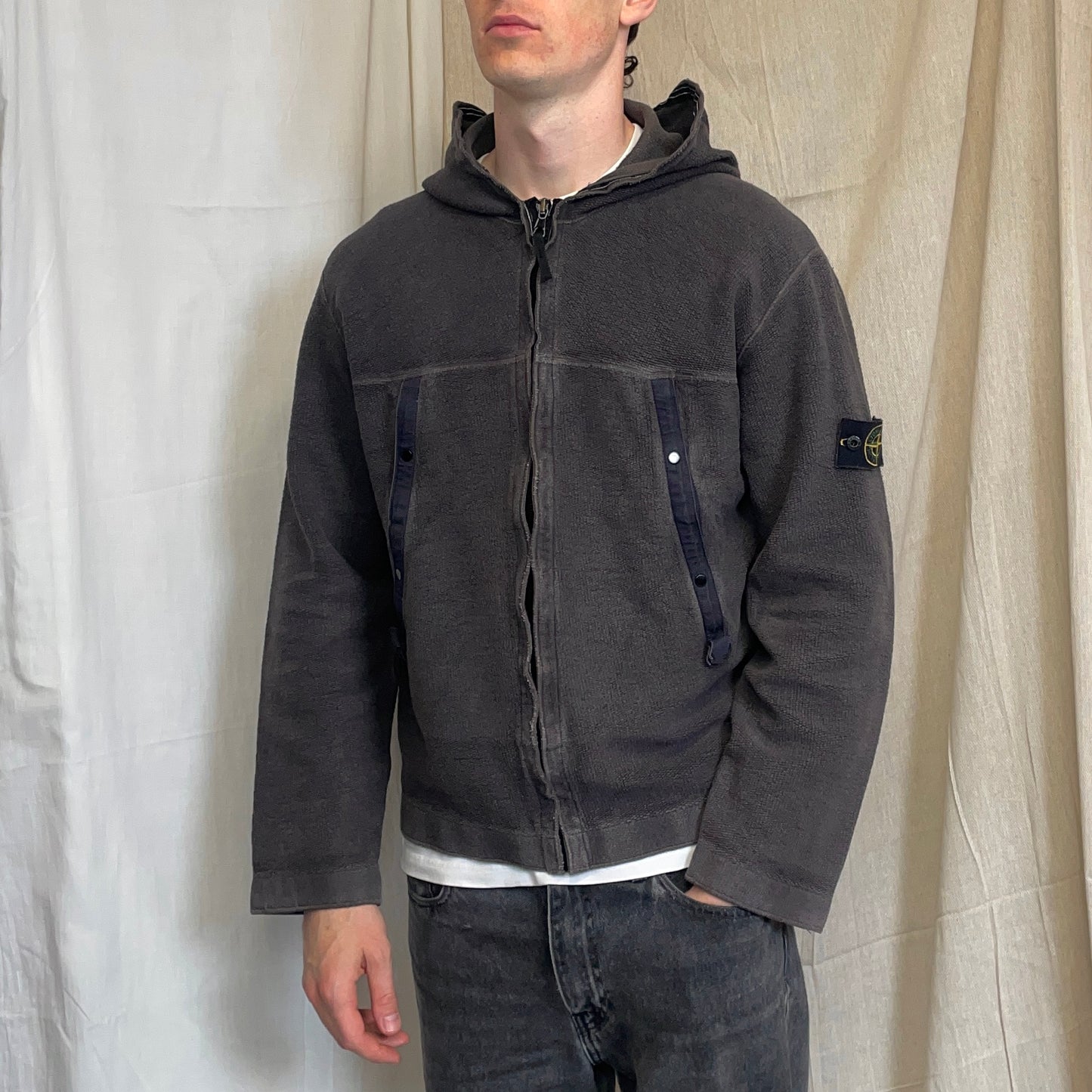 Stone Island Brown AW03 Zip-Through Fleece Hooded Jacket