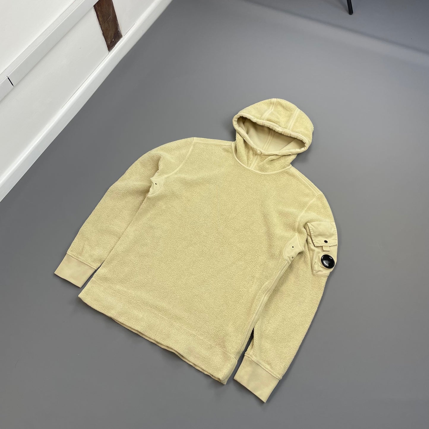 C.P. Company Cream Polar Fleece Pullover Hooded Jumper