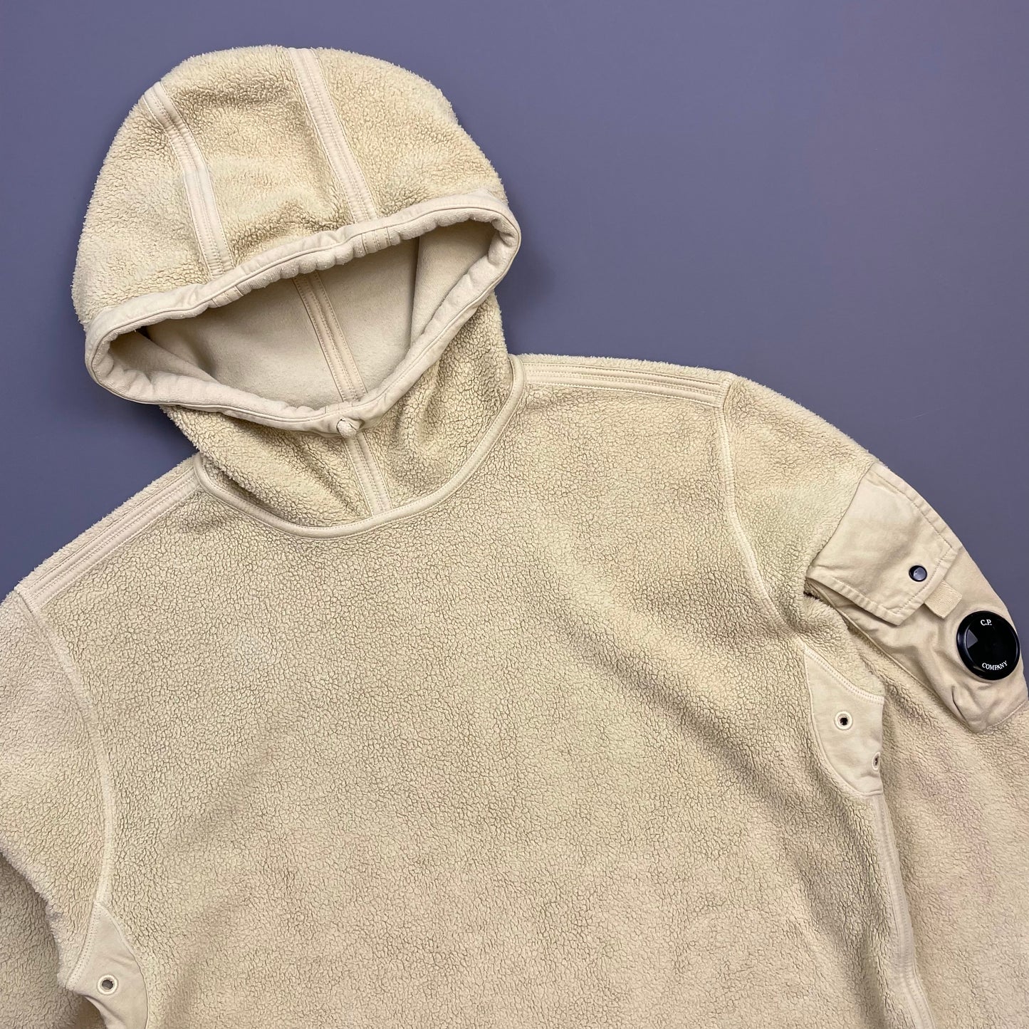 C.P. Company Cream Polar Fleece Pullover Hooded Jumper