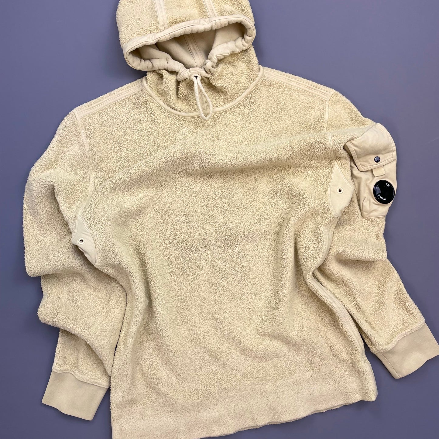 C.P. Company Cream Polar Fleece Pullover Hooded Jumper