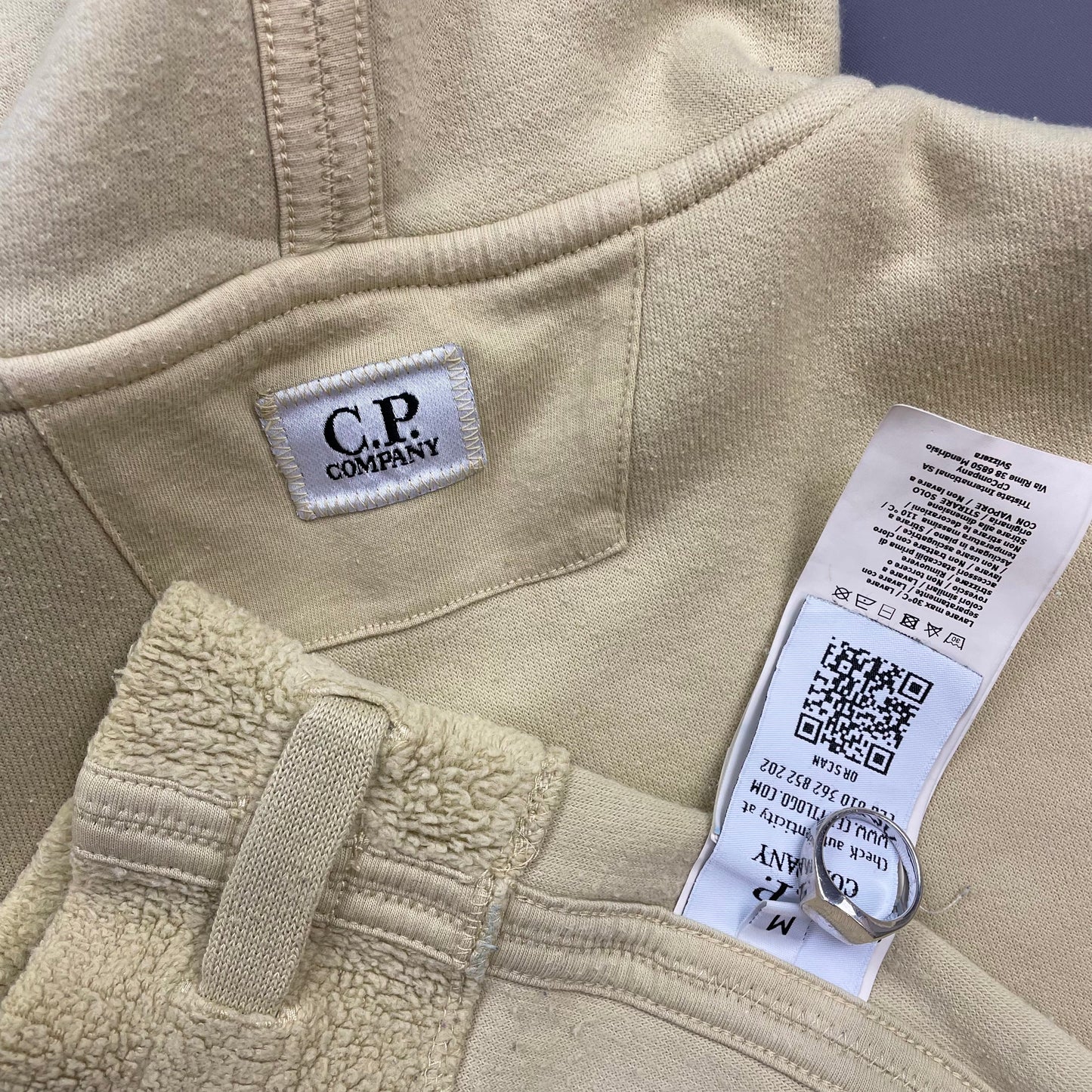 C.P. Company Cream Polar Fleece Pullover Hooded Jumper
