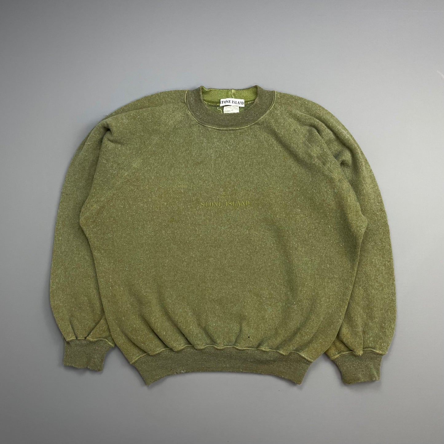 Stone Island Green 80s Embroidered Spellout Wool Knit Jumper