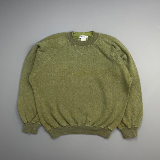 Stone Island Green 80s Embroidered Spellout Wool Knit Jumper
