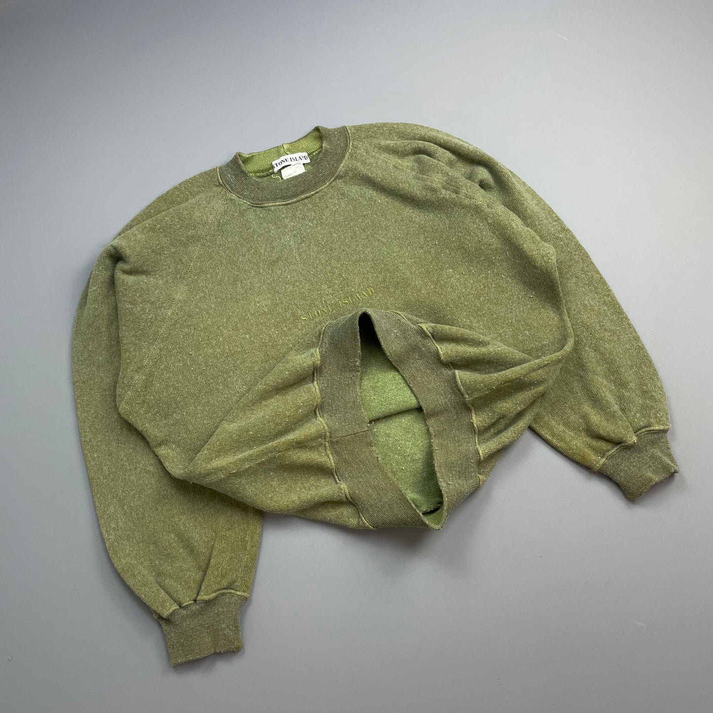 Stone Island Green 80s Embroidered Spellout Wool Knit Jumper