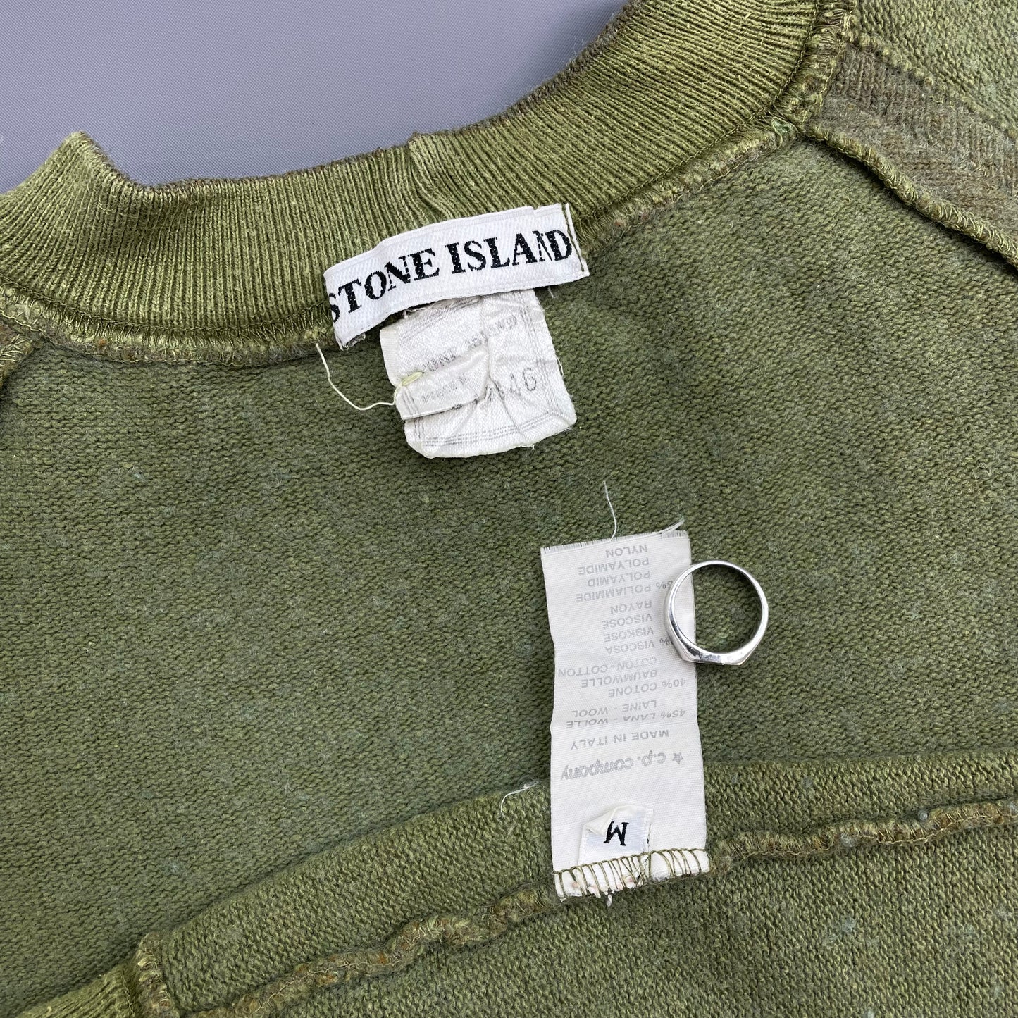 Stone Island Green 80s Embroidered Spellout Wool Knit Jumper