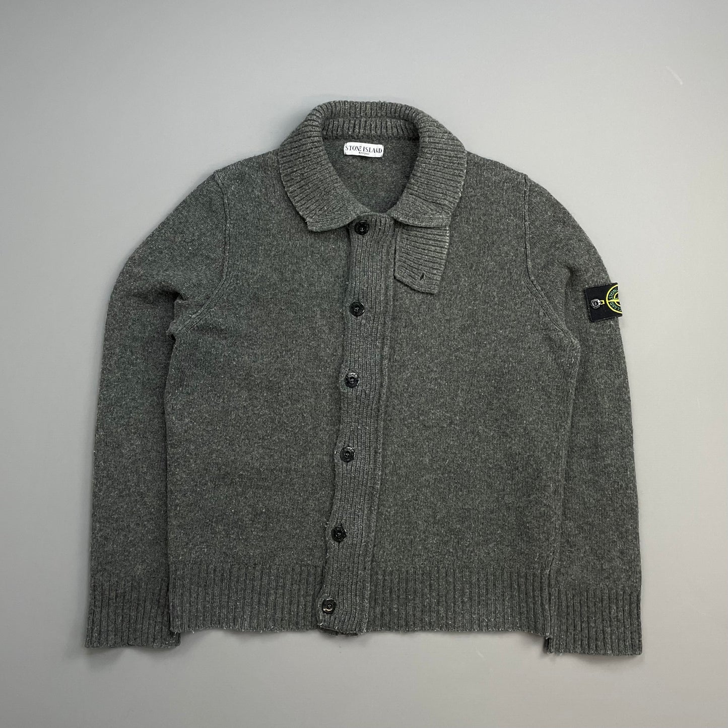 Stone Island Grey AW09 Wool Knit Zip & Button Cardigan Jacket
