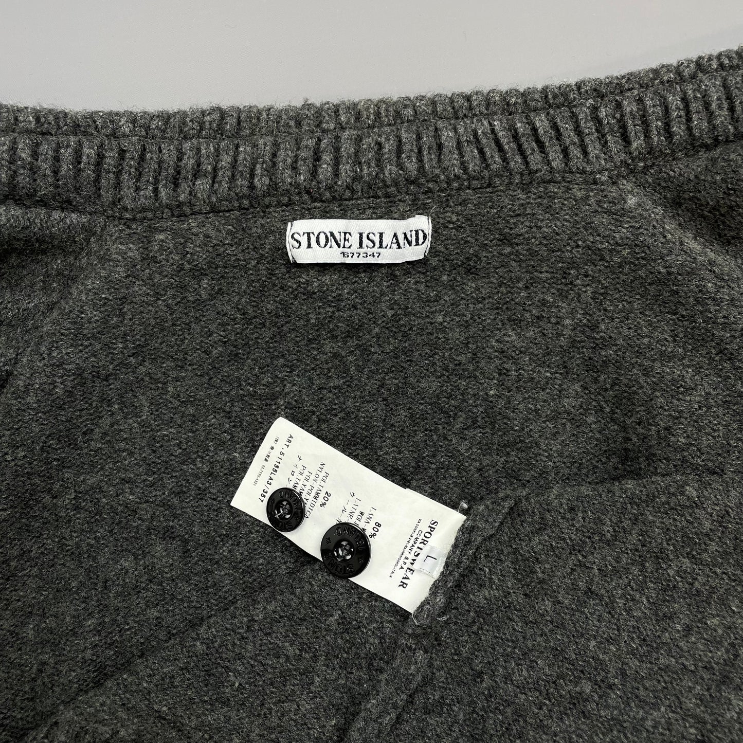 Stone Island Grey AW09 Wool Knit Zip & Button Cardigan Jacket