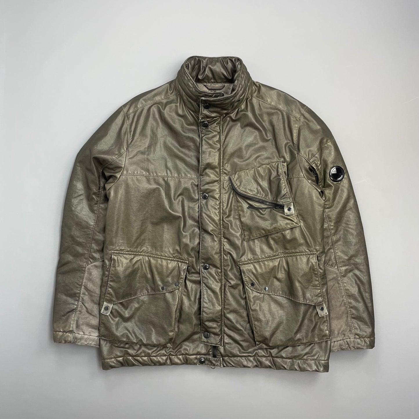 C.P. Company Dusty Olive AW21 Nylon Nyber Concealed Hood Quilted Field Jacket