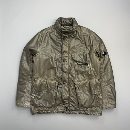 C.P. Company Dusty Olive AW21 Nylon Nyber Concealed Hood Quilted Field Jacket