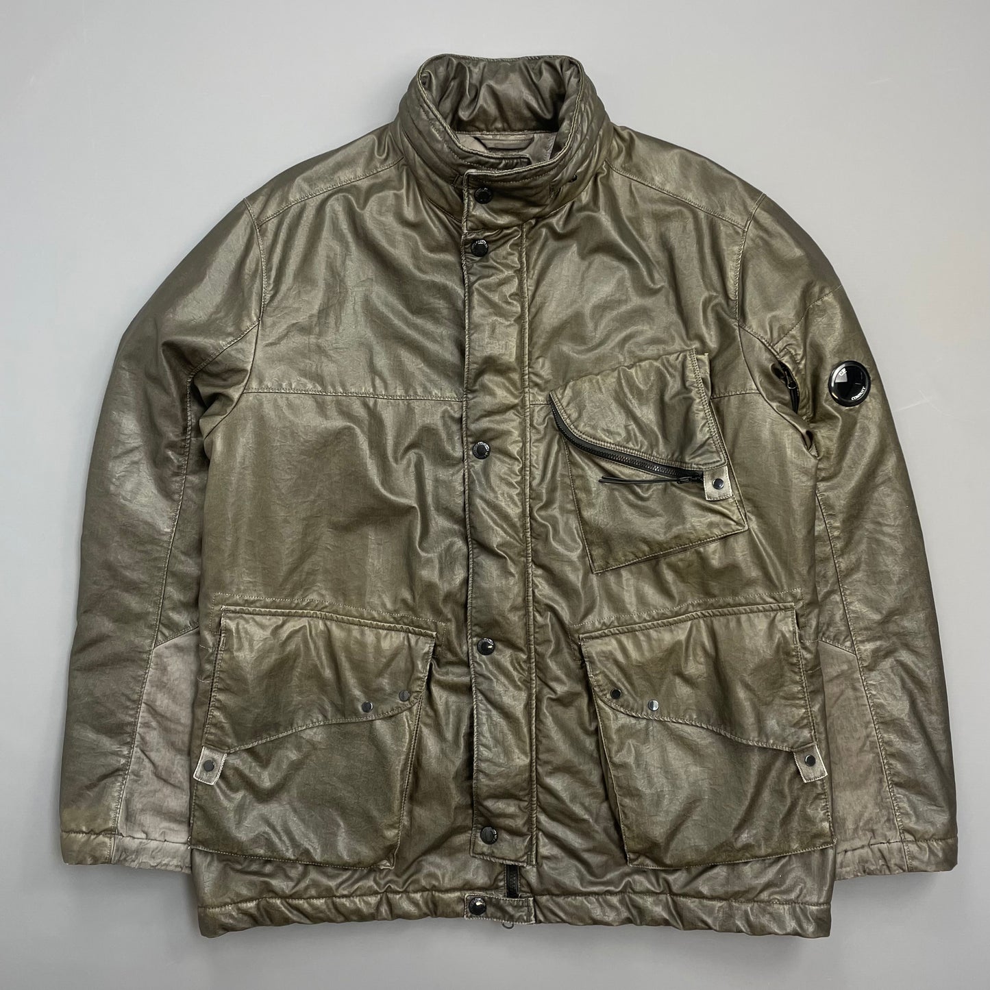 C.P. Company Dusty Olive AW21 Nylon Nyber Concealed Hood Quilted Field Jacket