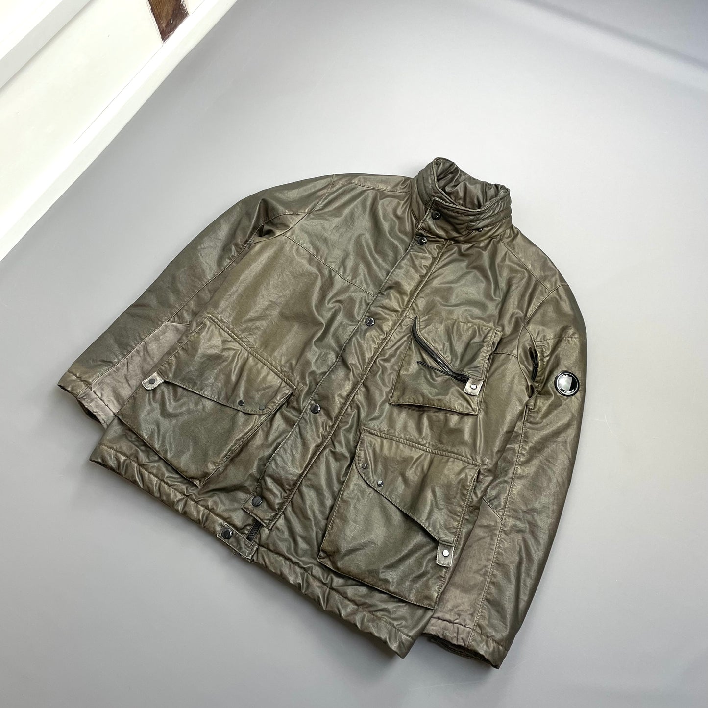 C.P. Company Dusty Olive AW21 Nylon Nyber Concealed Hood Quilted Field Jacket