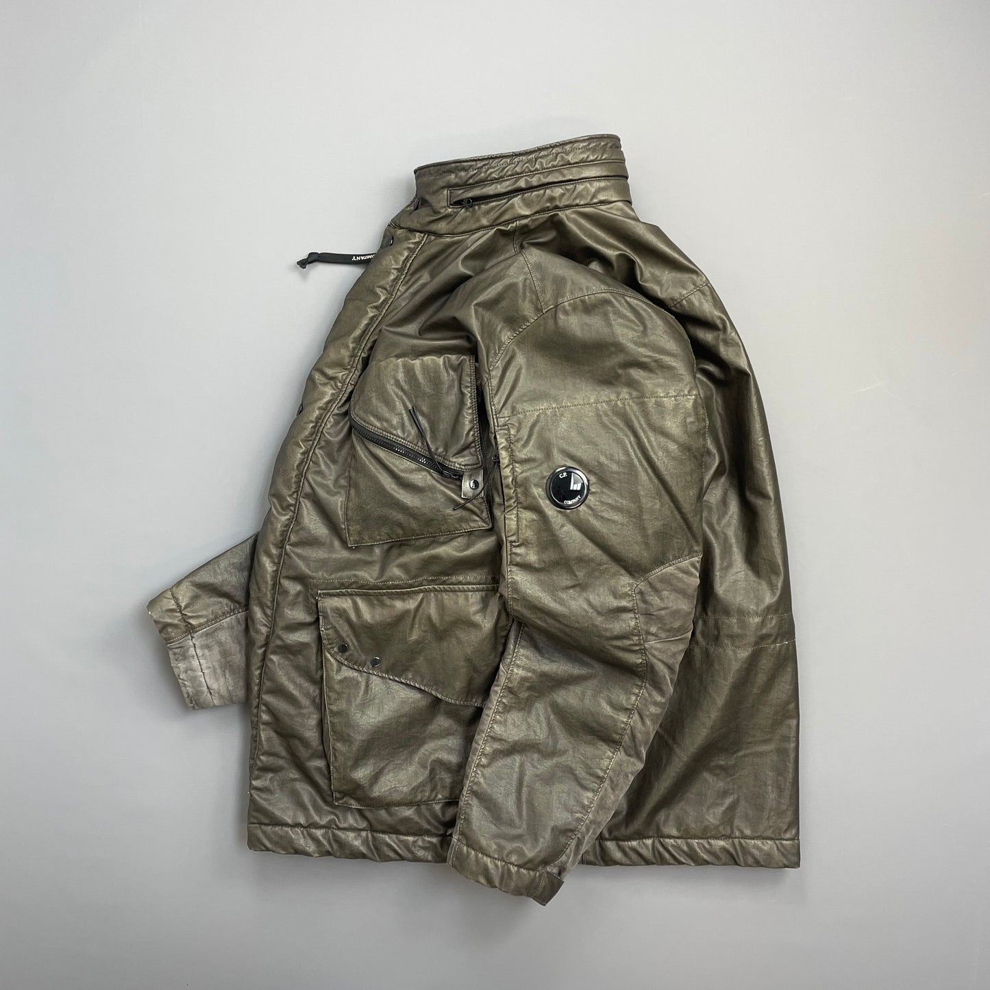 C.P. Company Dusty Olive AW21 Nylon Nyber Concealed Hood Quilted Field Jacket