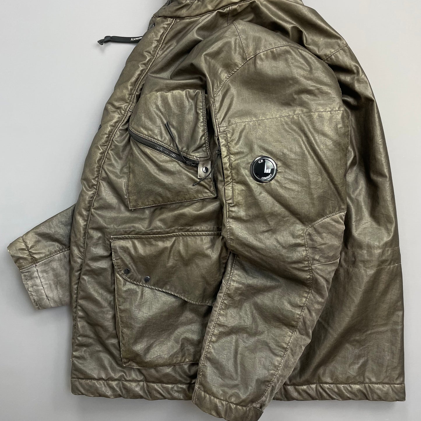 C.P. Company Dusty Olive AW21 Nylon Nyber Concealed Hood Quilted Field Jacket