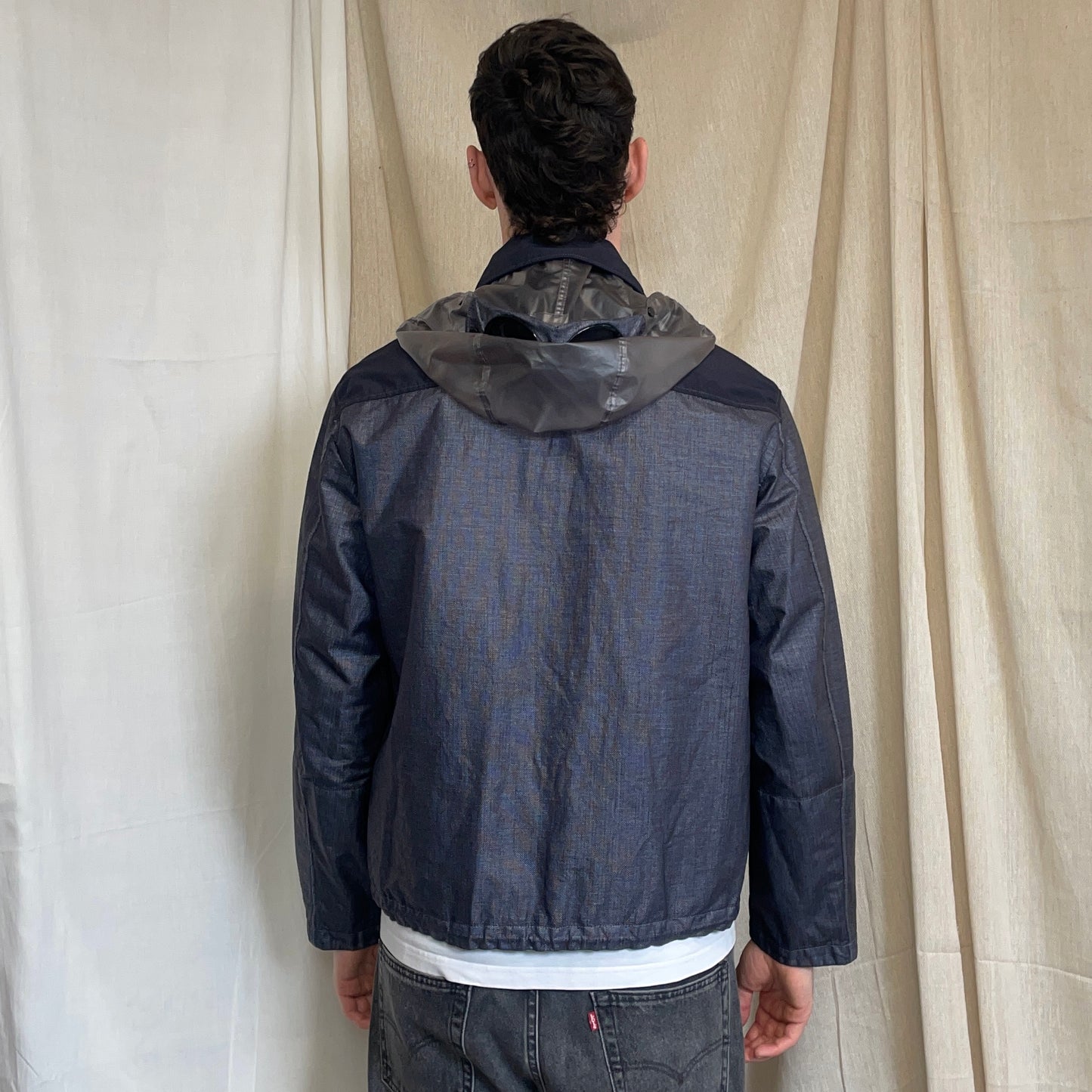 C.P. Company SS25 Oceana Blue Grey Rafia Mille Nylon Goggle Watchviewer Jacket
