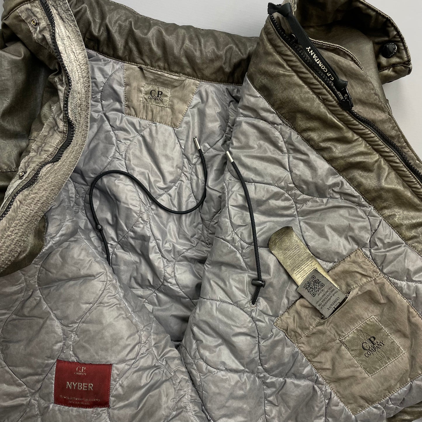 C.P. Company Dusty Olive AW21 Nylon Nyber Concealed Hood Quilted Field Jacket