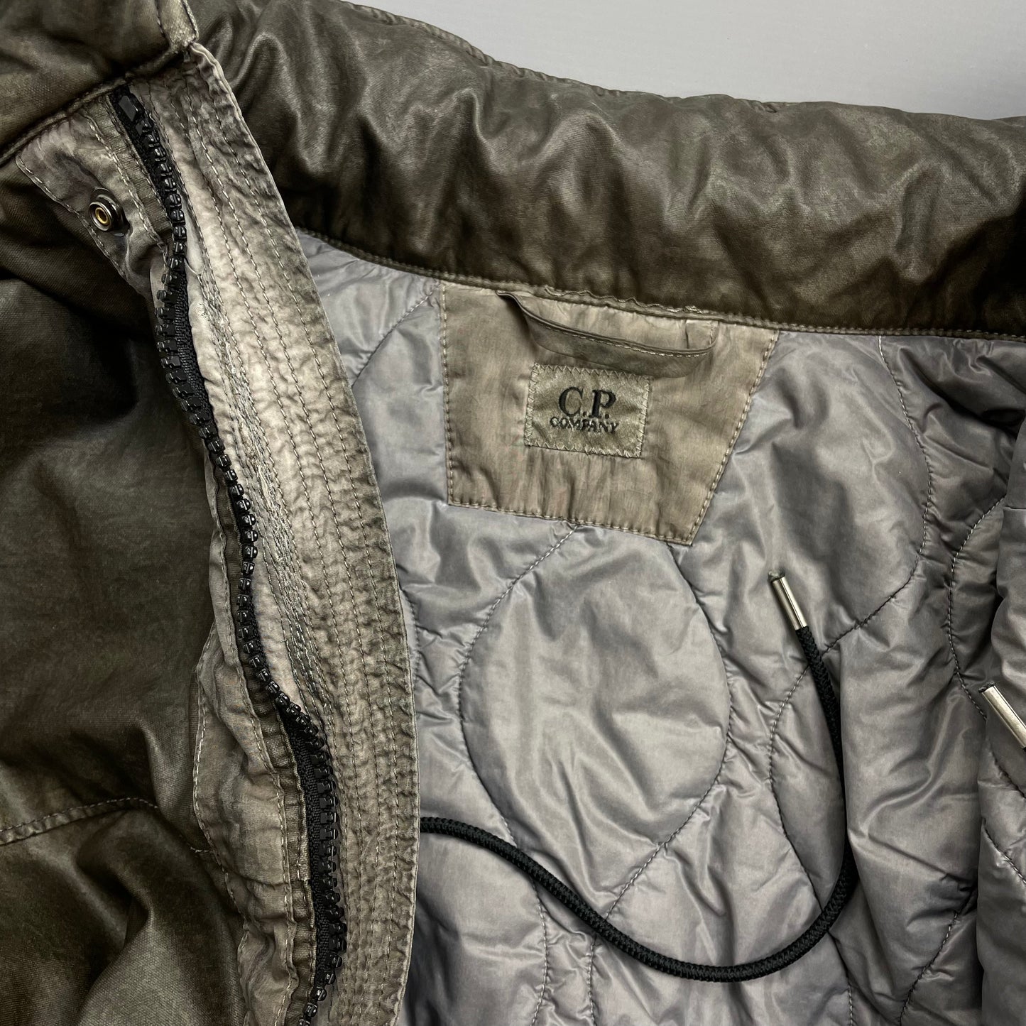 C.P. Company Dusty Olive AW21 Nylon Nyber Concealed Hood Quilted Field Jacket