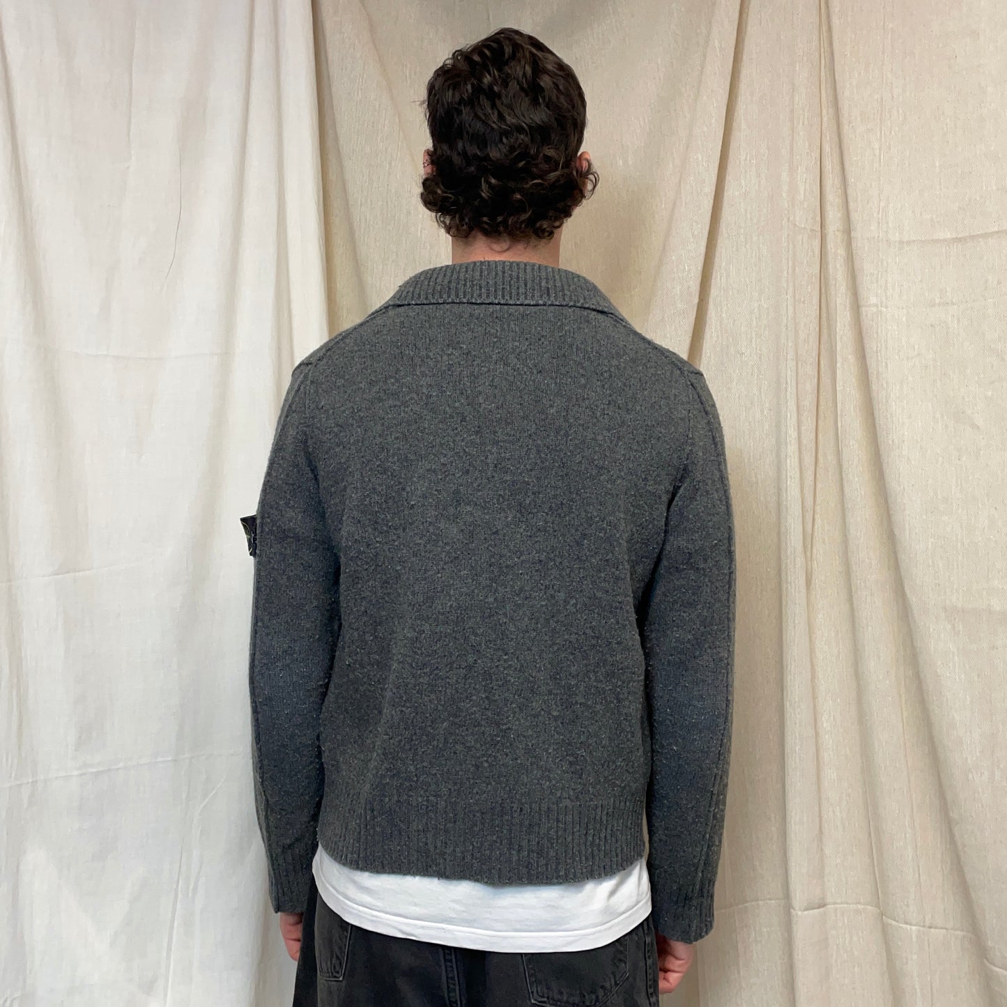 Stone Island Grey AW09 Wool Knit Zip & Button Cardigan Jacket