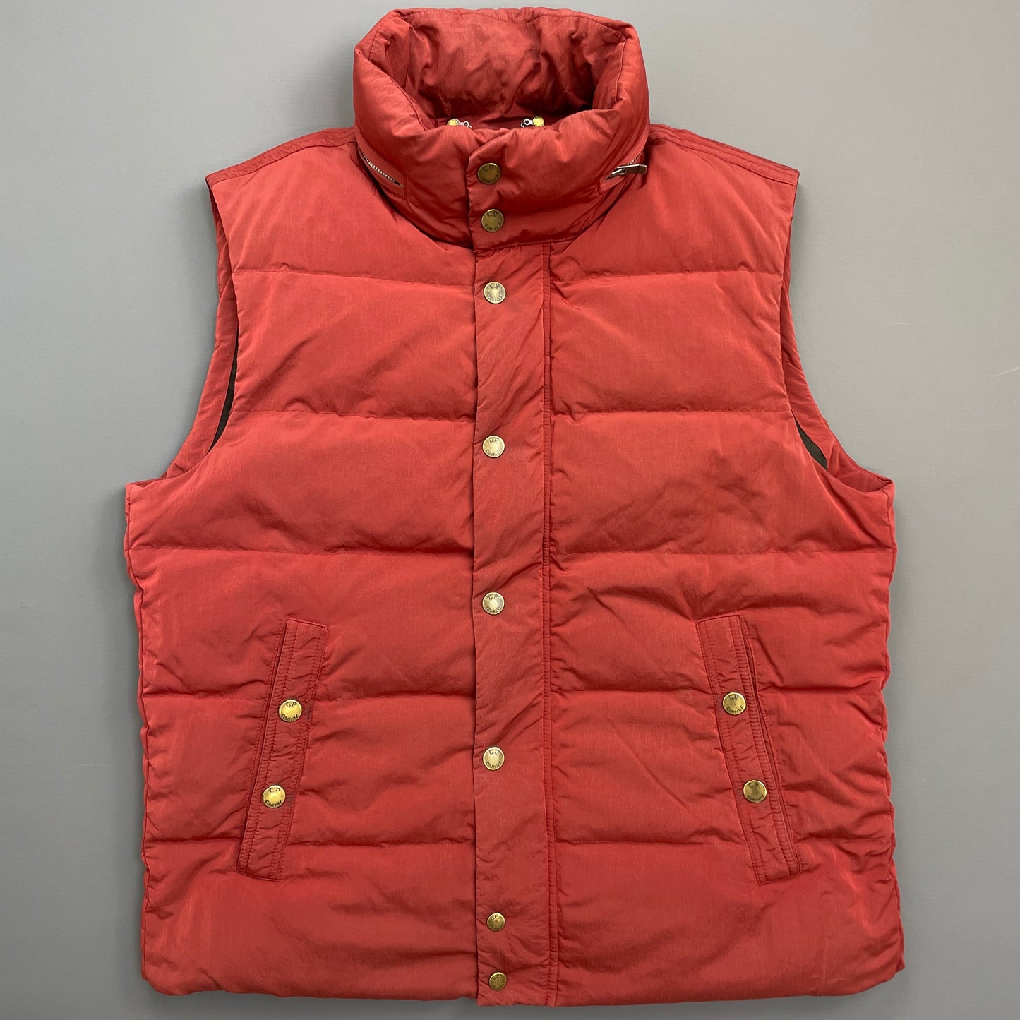 C.P. Company Red AW10 Shimmer Nylon Piuma Doca Concealed Hood Down Gilet Vest