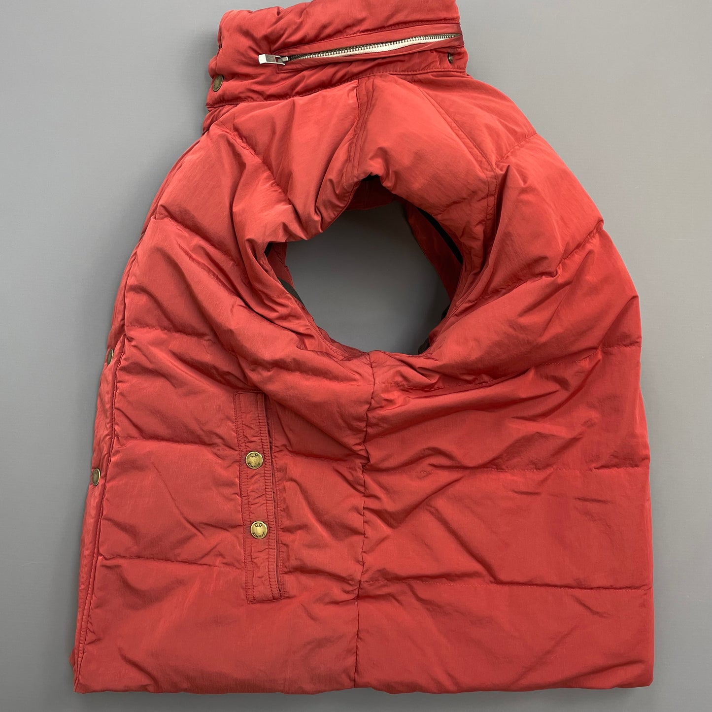 C.P. Company Red AW10 Shimmer Nylon Piuma Doca Concealed Hood Down Gilet Vest