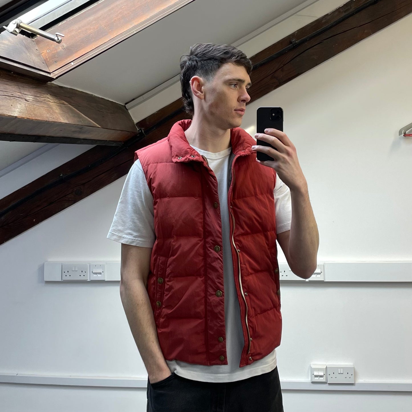 C.P. Company Red AW10 Shimmer Nylon Piuma Doca Concealed Hood Down Gilet Vest