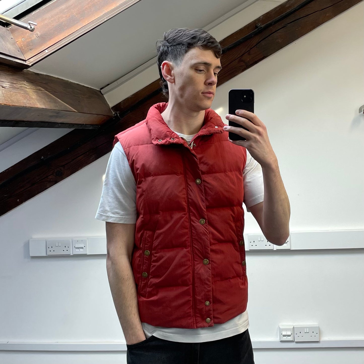 C.P. Company Red AW10 Shimmer Nylon Piuma Doca Concealed Hood Down Gilet Vest