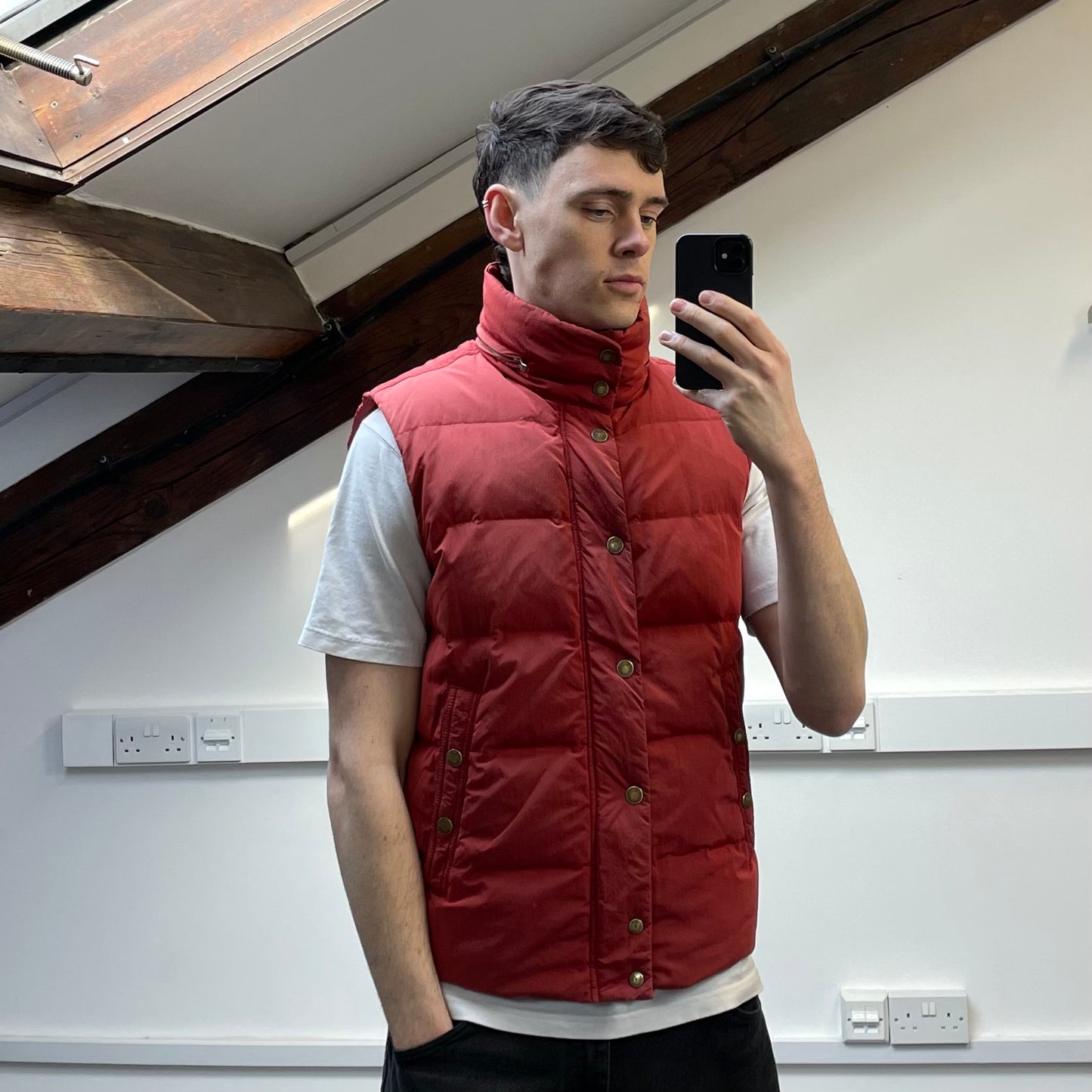 C.P. Company Red AW10 Shimmer Nylon Piuma Doca Concealed Hood Down Gilet Vest