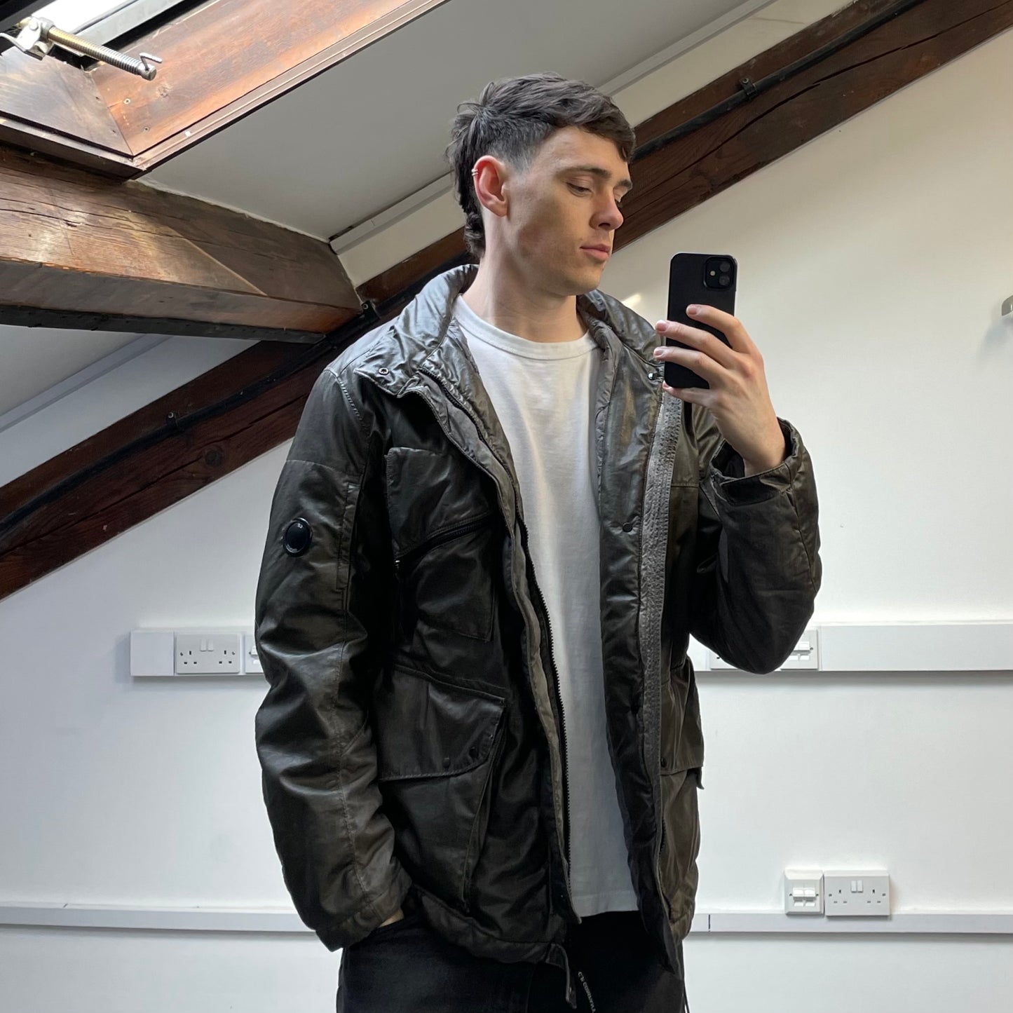 C.P. Company Dusty Olive AW21 Nylon Nyber Concealed Hood Quilted Field Jacket