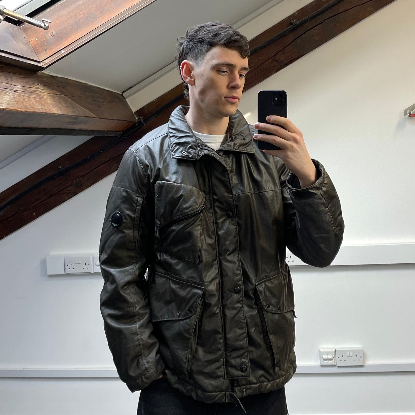 C.P. Company Dusty Olive AW21 Nylon Nyber Concealed Hood Quilted Field Jacket