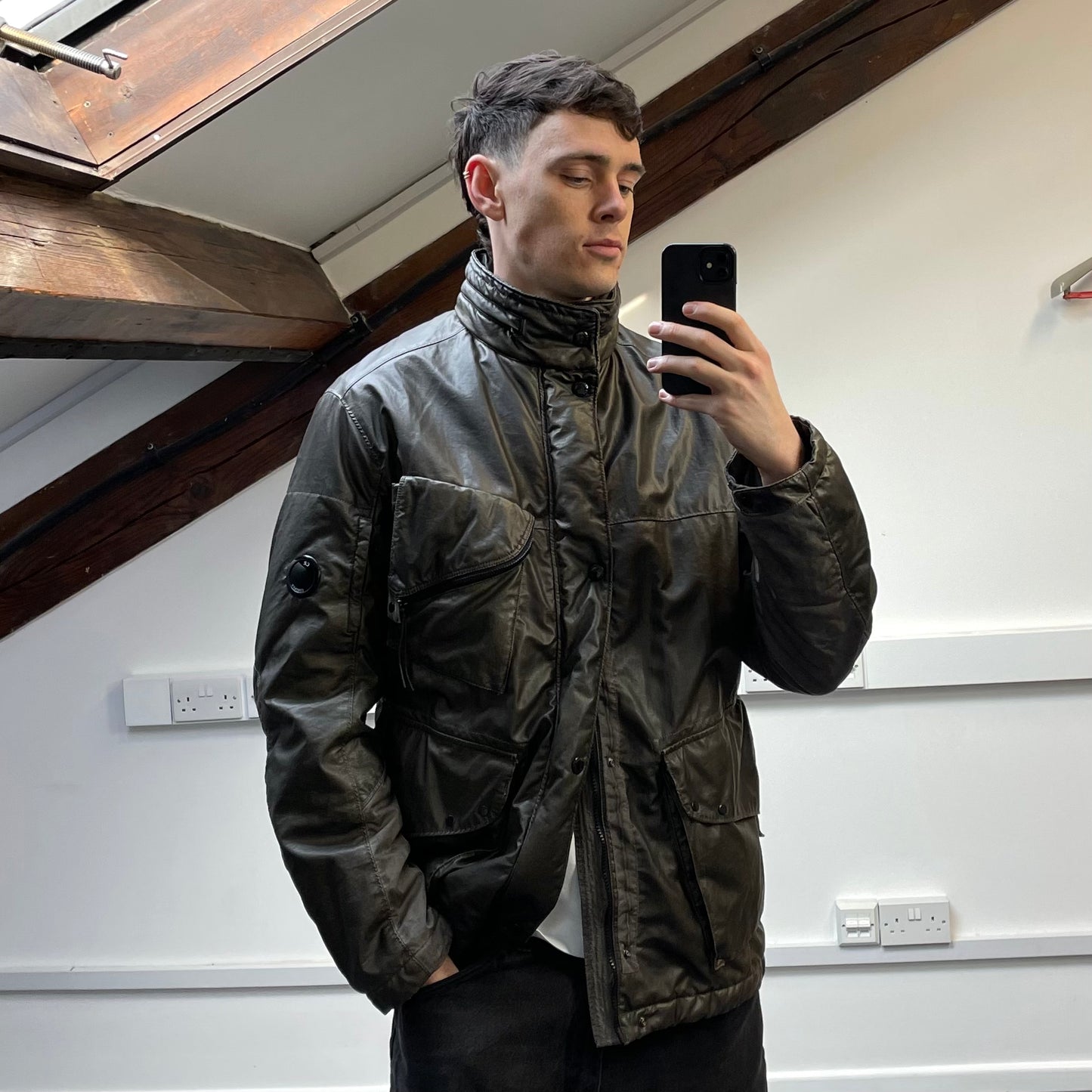 C.P. Company Dusty Olive AW21 Nylon Nyber Concealed Hood Quilted Field Jacket
