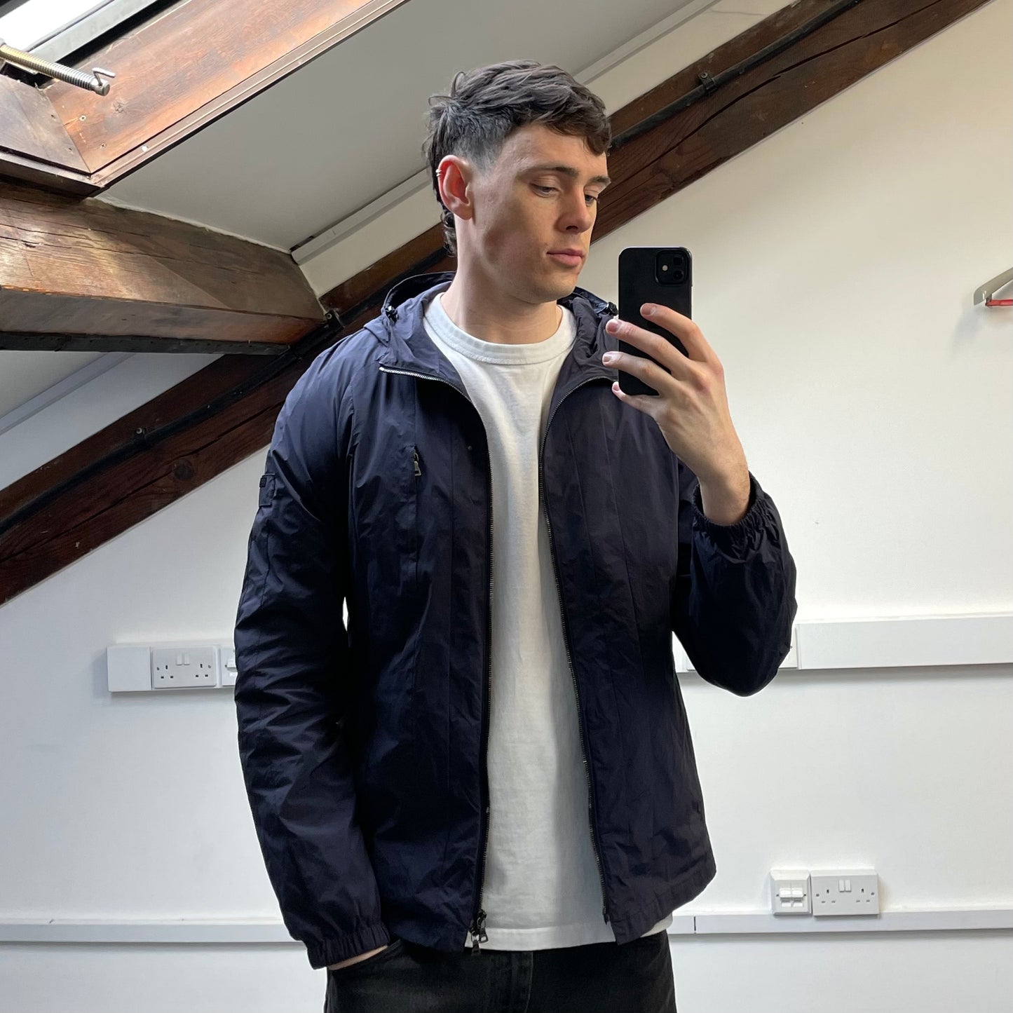 Prada Milano Blue 2007 Nylon Line Panel Windbreaker Jacket