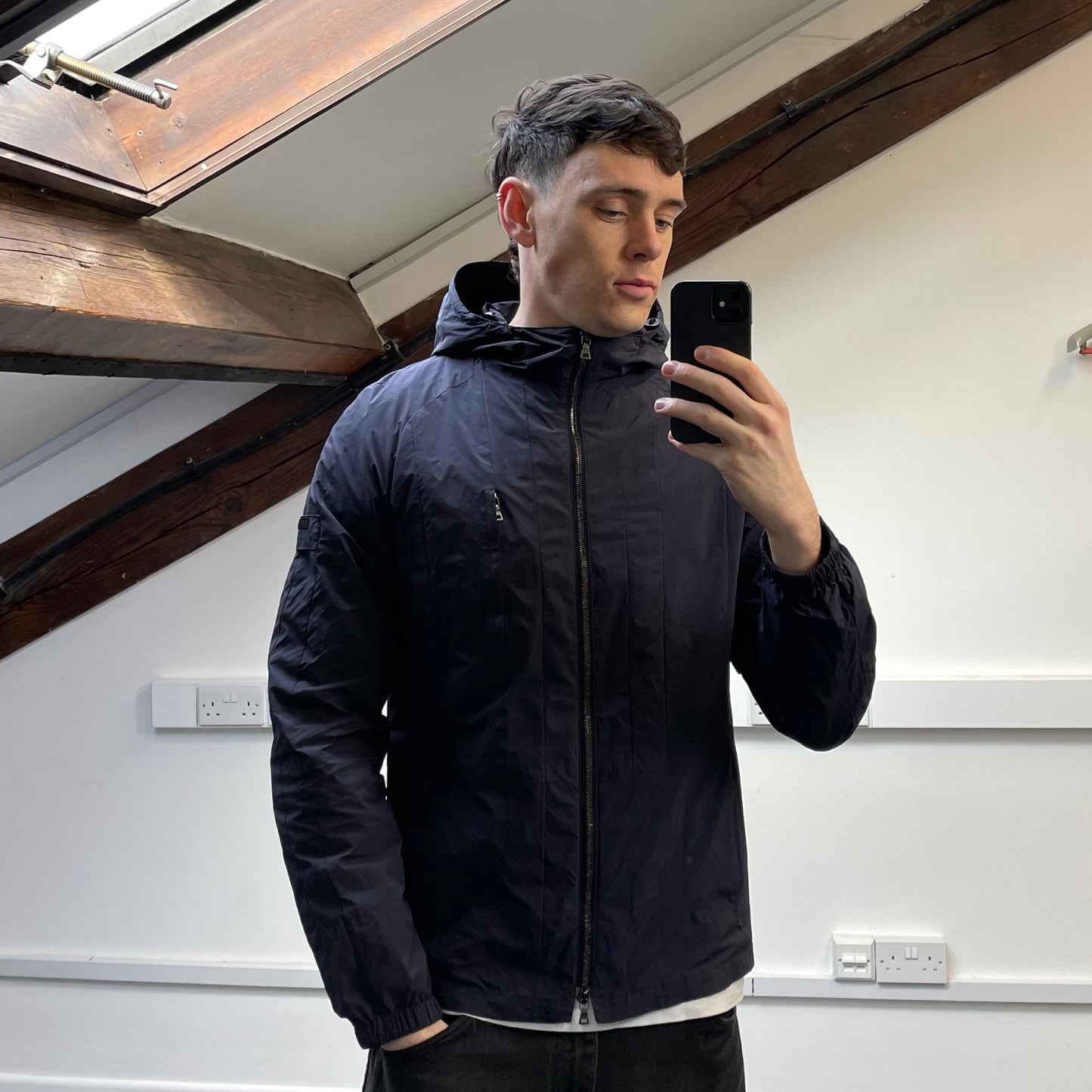Prada Milano Blue 2007 Nylon Line Panel Windbreaker Jacket