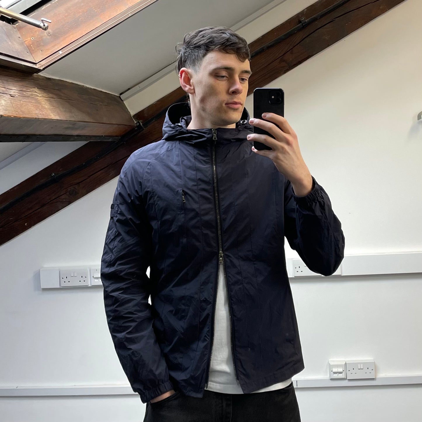 Prada Milano Blue 2007 Nylon Line Panel Windbreaker Jacket