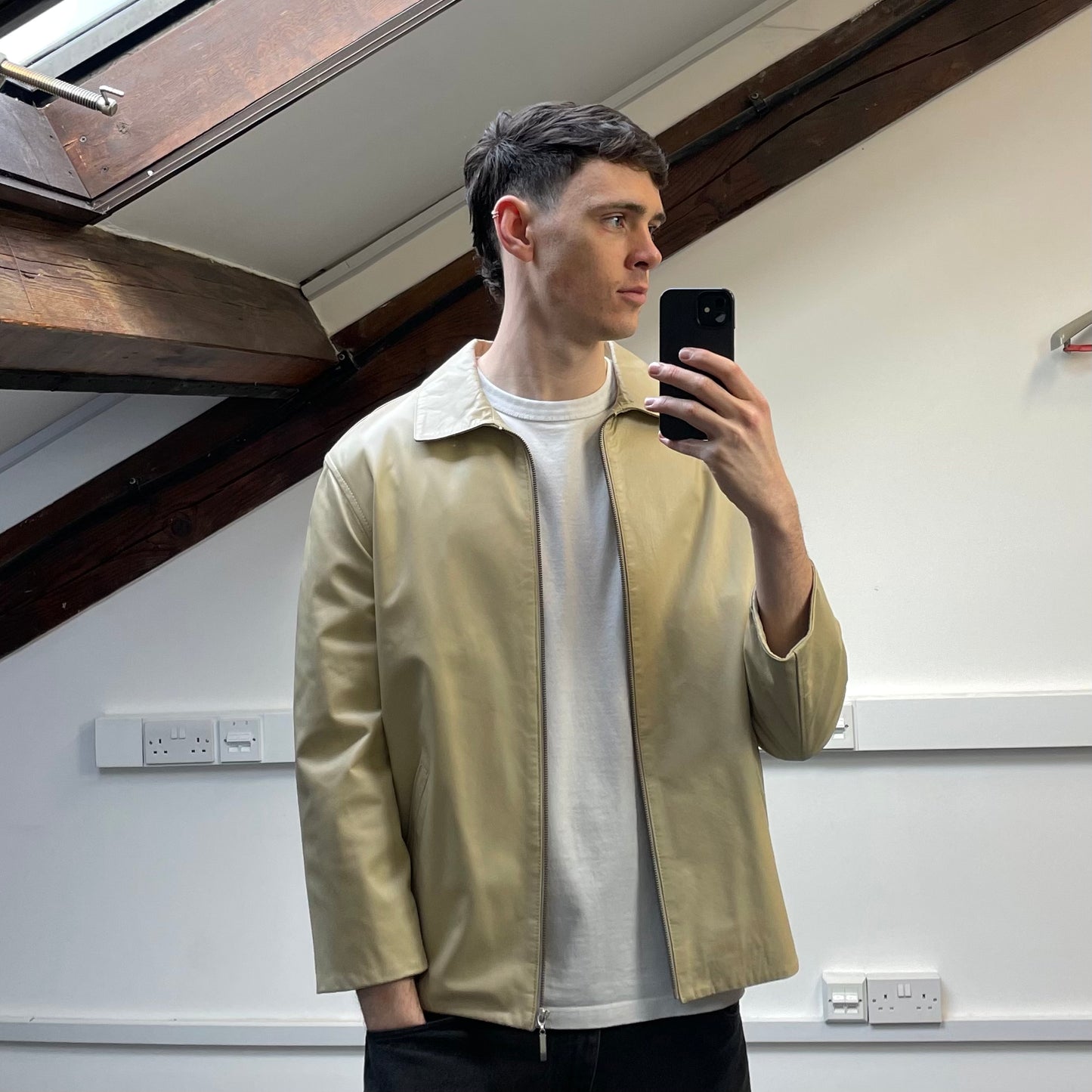 Camel Active Cream Lambs Leather Zip-Through Minimalist Jacket