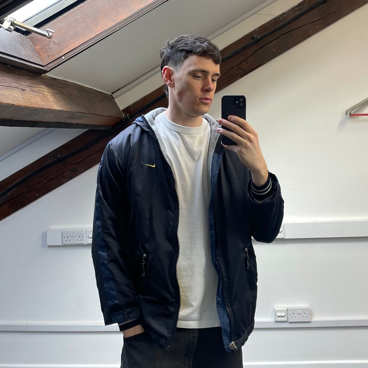 Nike Black 90s Split-Hood Longline Hooded Parka Jacket