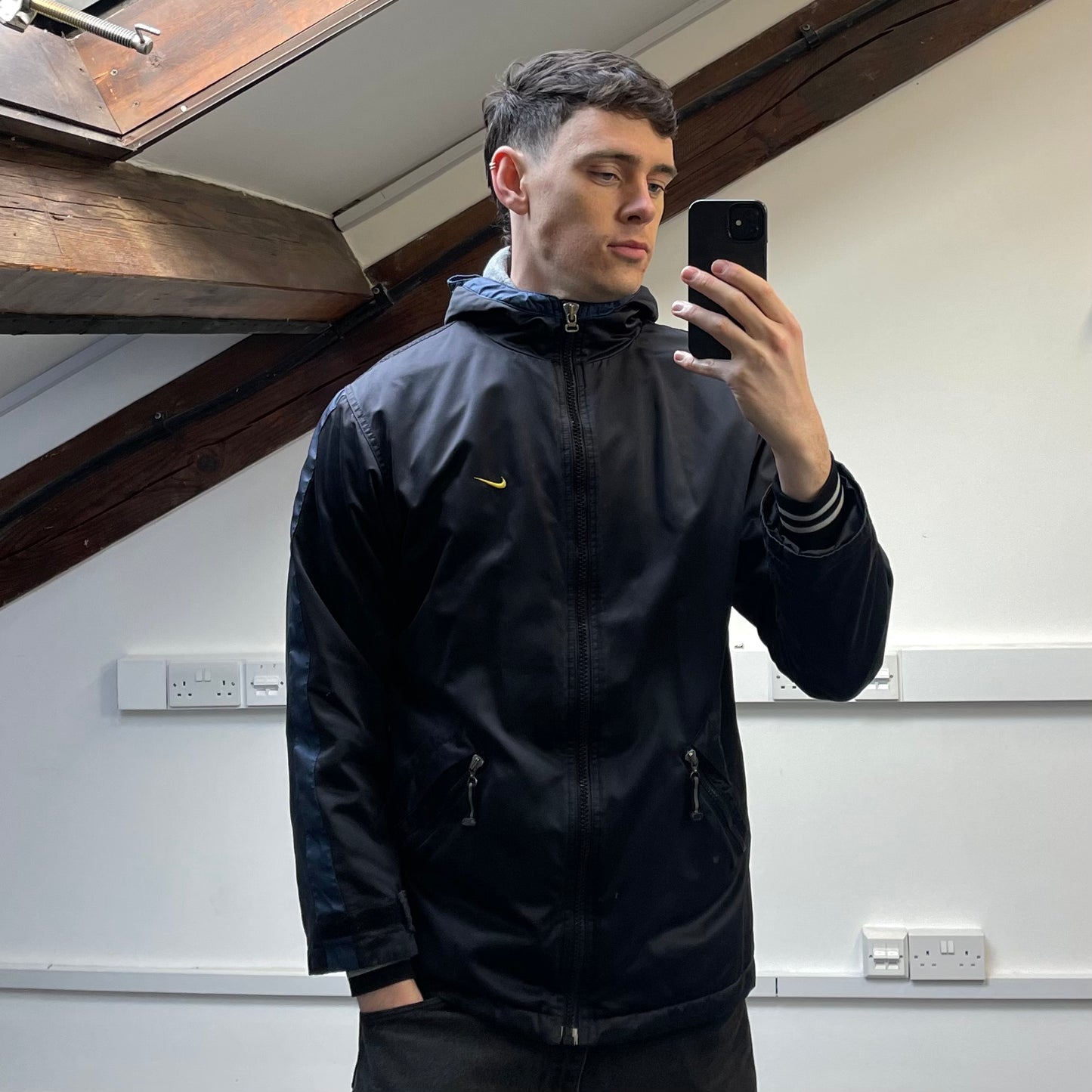Nike Black 90s Split-Hood Longline Hooded Parka Jacket
