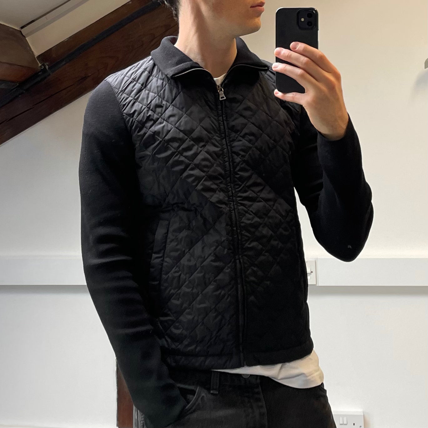 Prada Sport Black Quilted Zip-Through Knit Jacket 2009