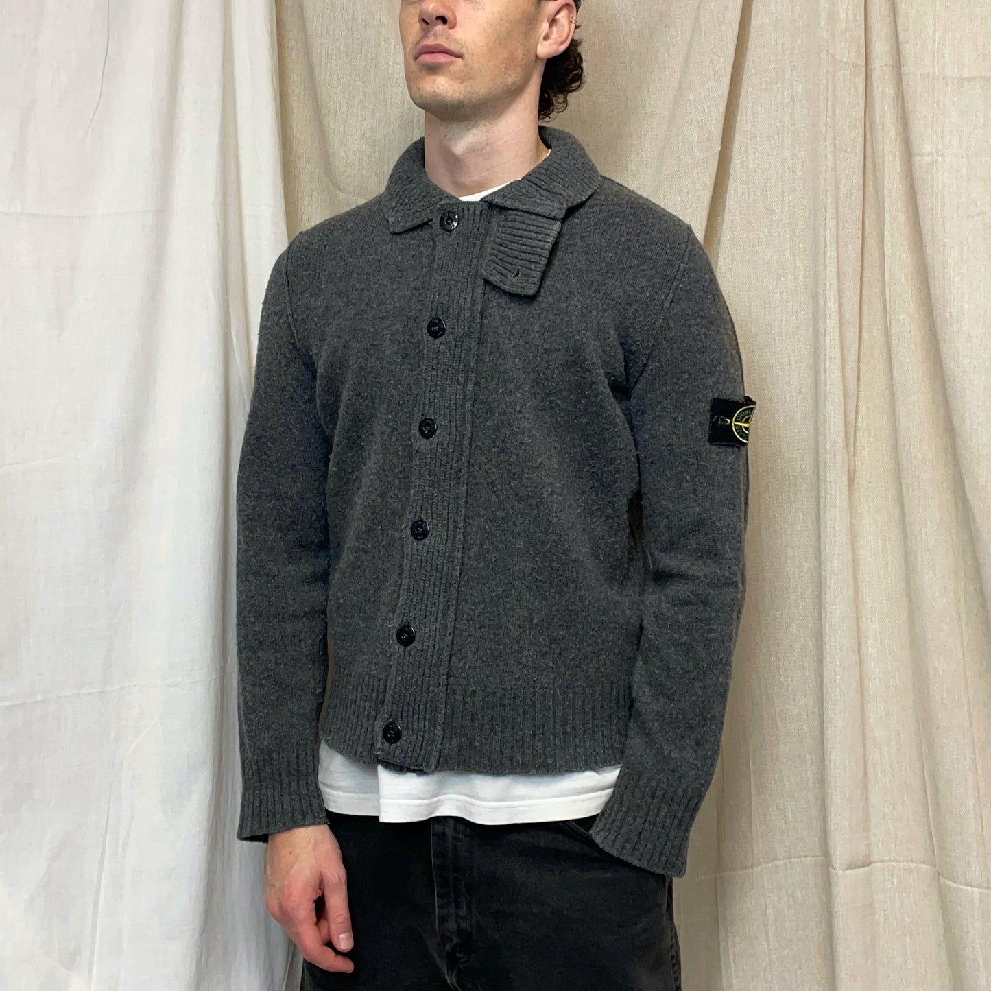 Stone Island Grey AW09 Wool Knit Zip & Button Cardigan Jacket