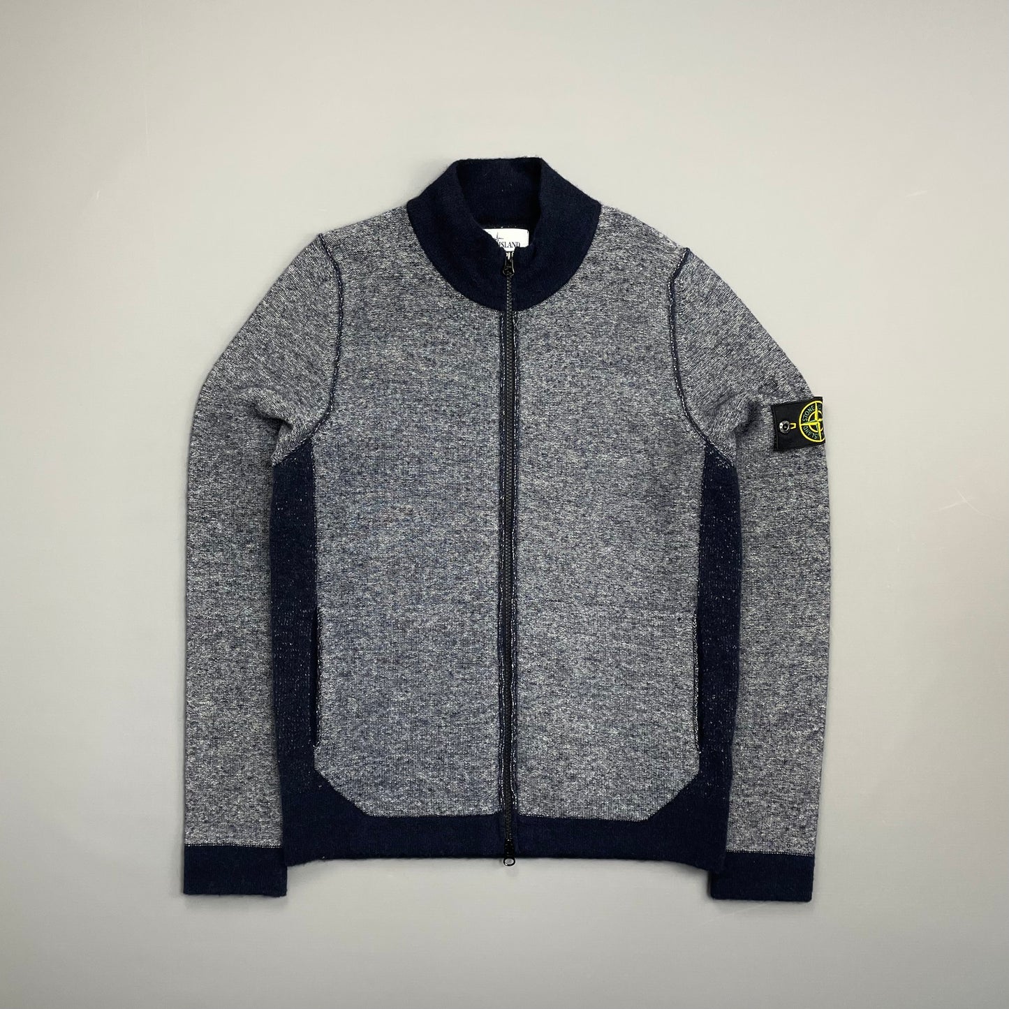 Stone Island Blue AW17 Tri-Tone Zip-Through Wool Knit Cardigan Jumper