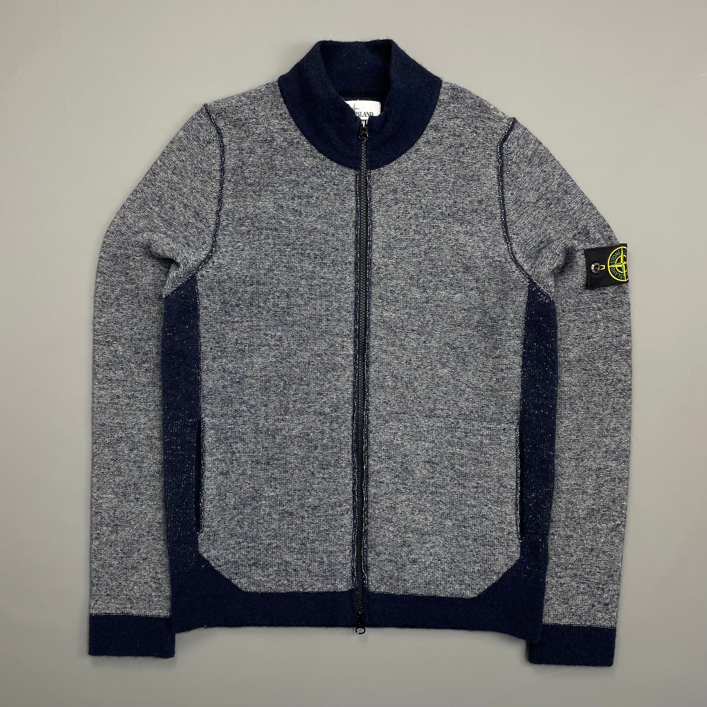 Stone Island Blue AW17 Tri-Tone Zip-Through Wool Knit Cardigan Jumper