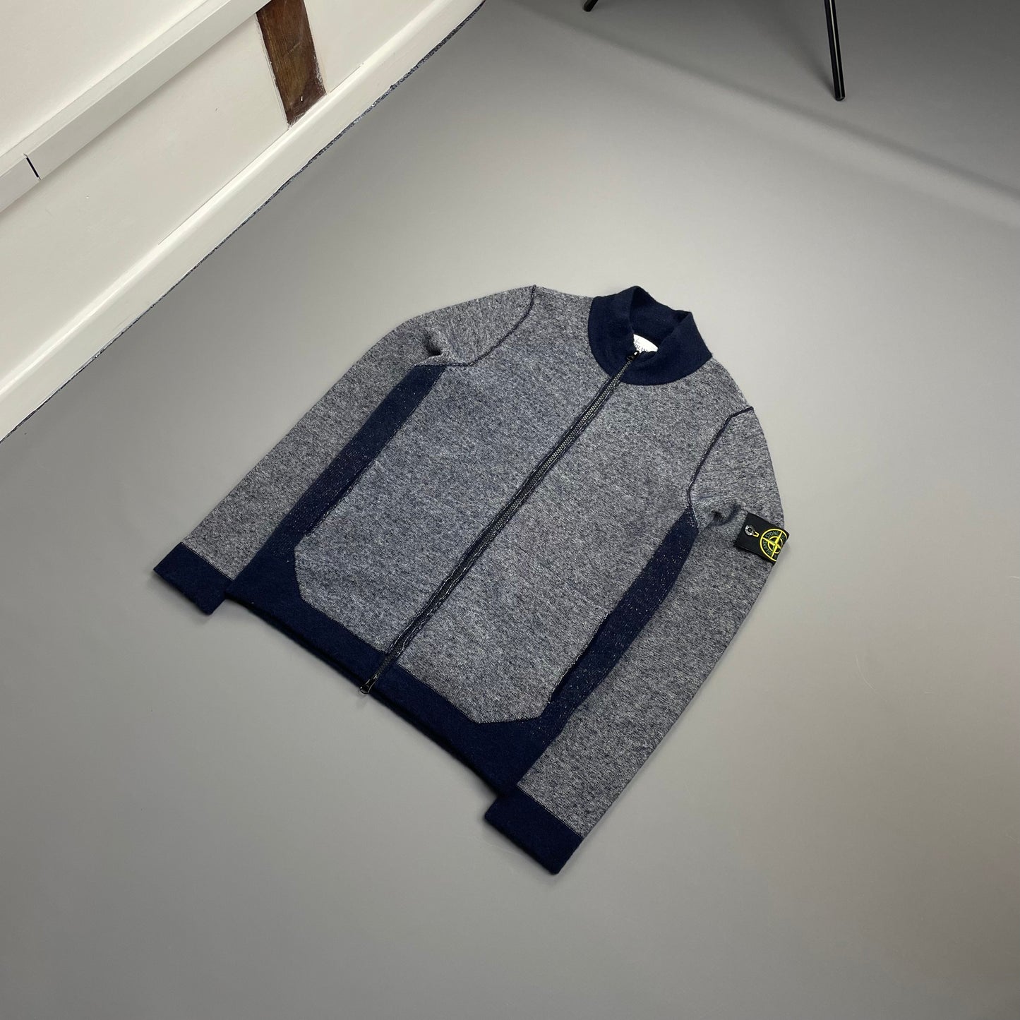 Stone Island Blue AW17 Tri-Tone Zip-Through Wool Knit Cardigan Jumper