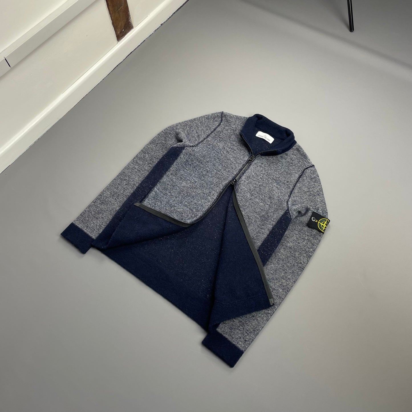 Stone Island Blue AW17 Tri-Tone Zip-Through Wool Knit Cardigan Jumper